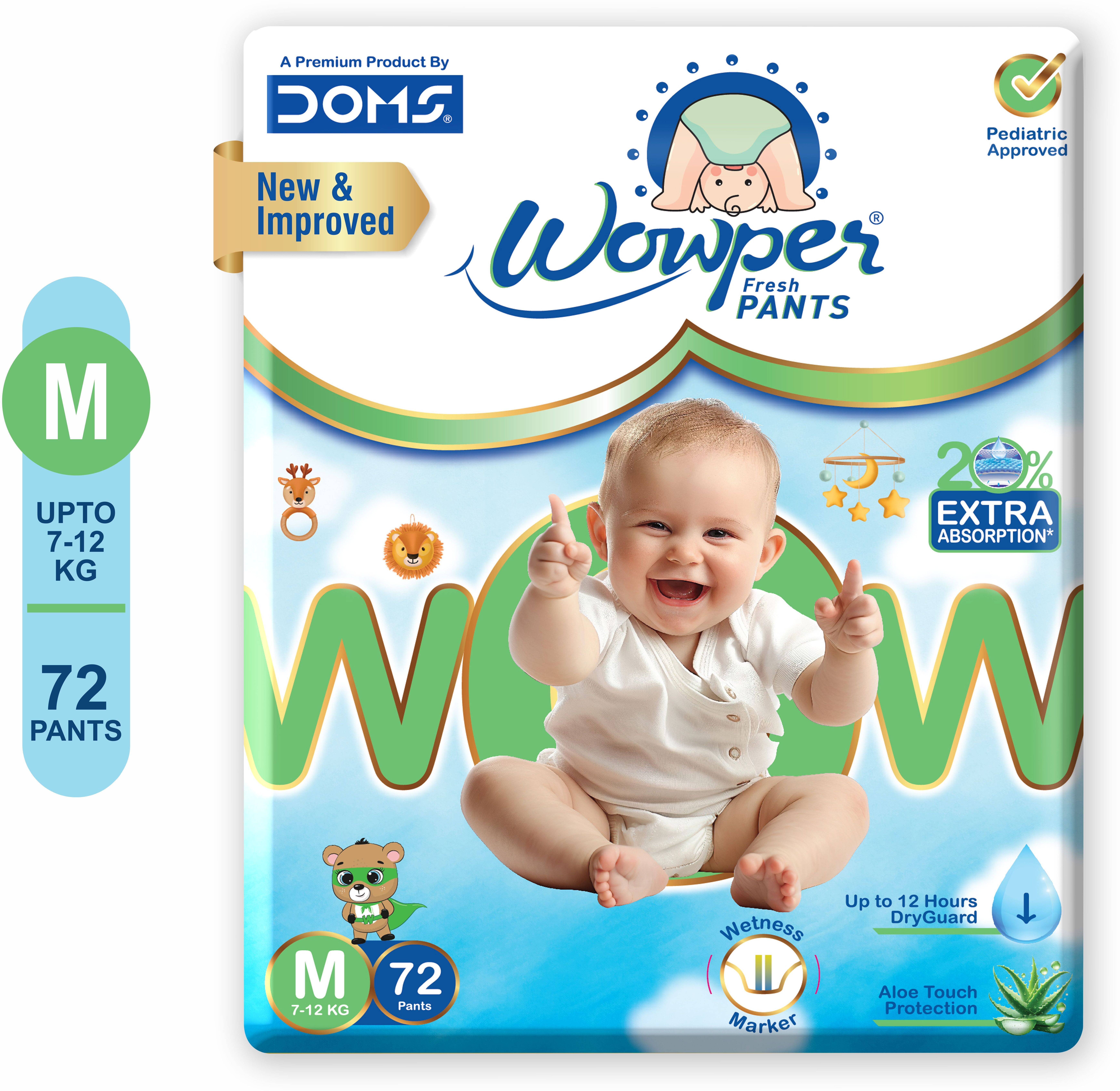 wowper Fresh Baby Diaper Pants By DOMS | Size M | 7-12 Kgs |Pack of 72 diapers - M-picture-27