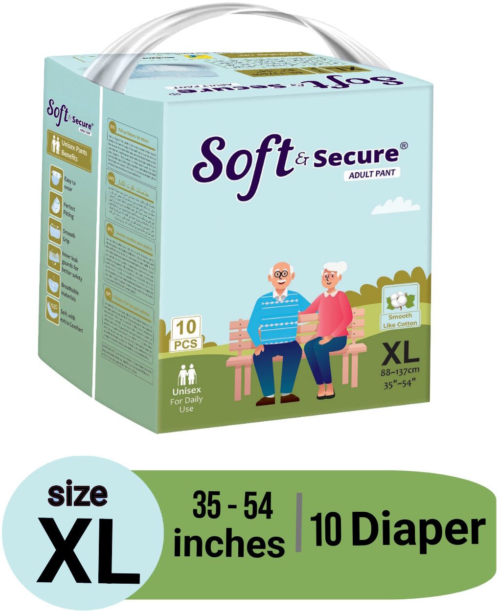 Pull Ups Pants Adult Diapers XL-Size 10-Pieces|,Waist Size (35-54 Inch) Adult Diapers - XL-image-0