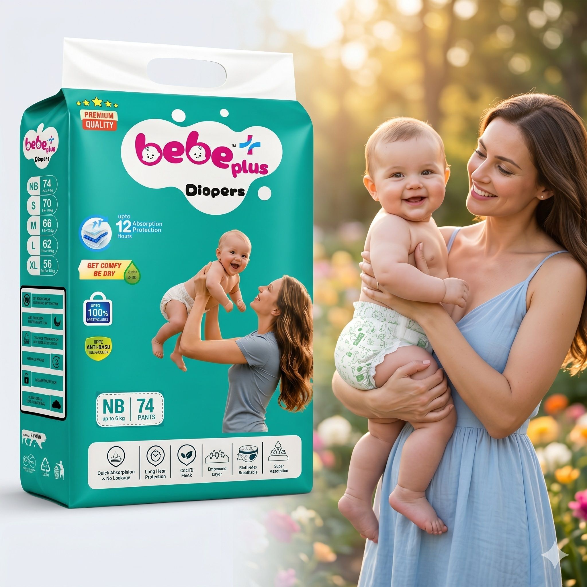 NB Baby Diaper Pants 74 | Leak Proof | Ultra Soft | Rash Free - New Born-image-9