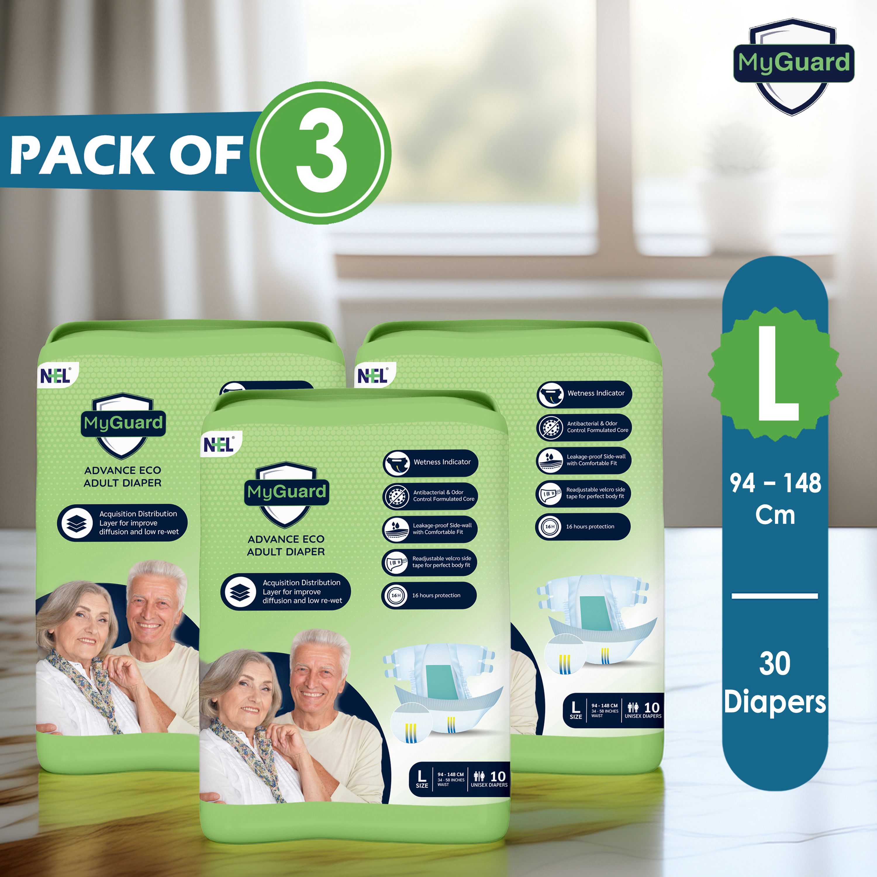 myguard Eco Adult Open Tape Diaper | Large | Wetness Indicator | Leak Guard | Pack of 3 Adult Diapers - L-picture-32