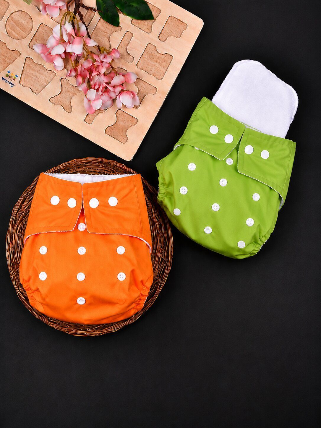 Bright Duo Cloth Diapers, Orange & Green Reusable Comfort Pack of 2-image-8