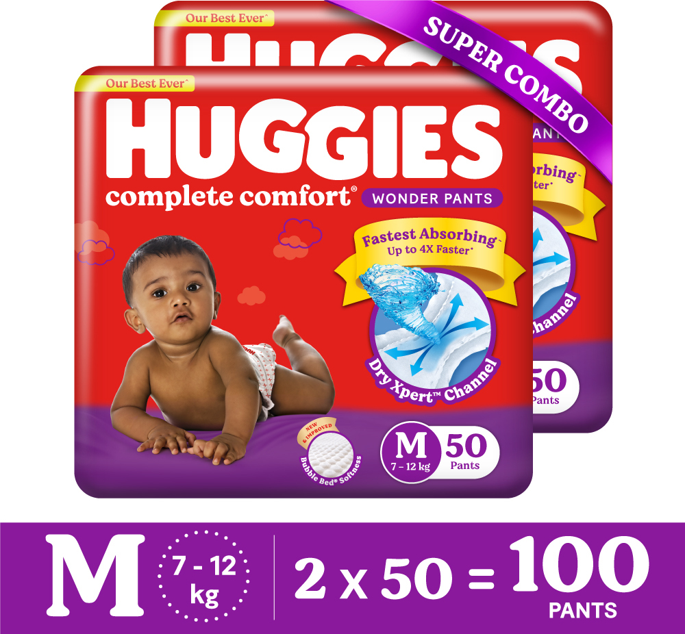 Huggies Complete Comfort Wonder Pants, with 5 in 1 Comfort, Combo Pack of 2 Pant Diapers - M
