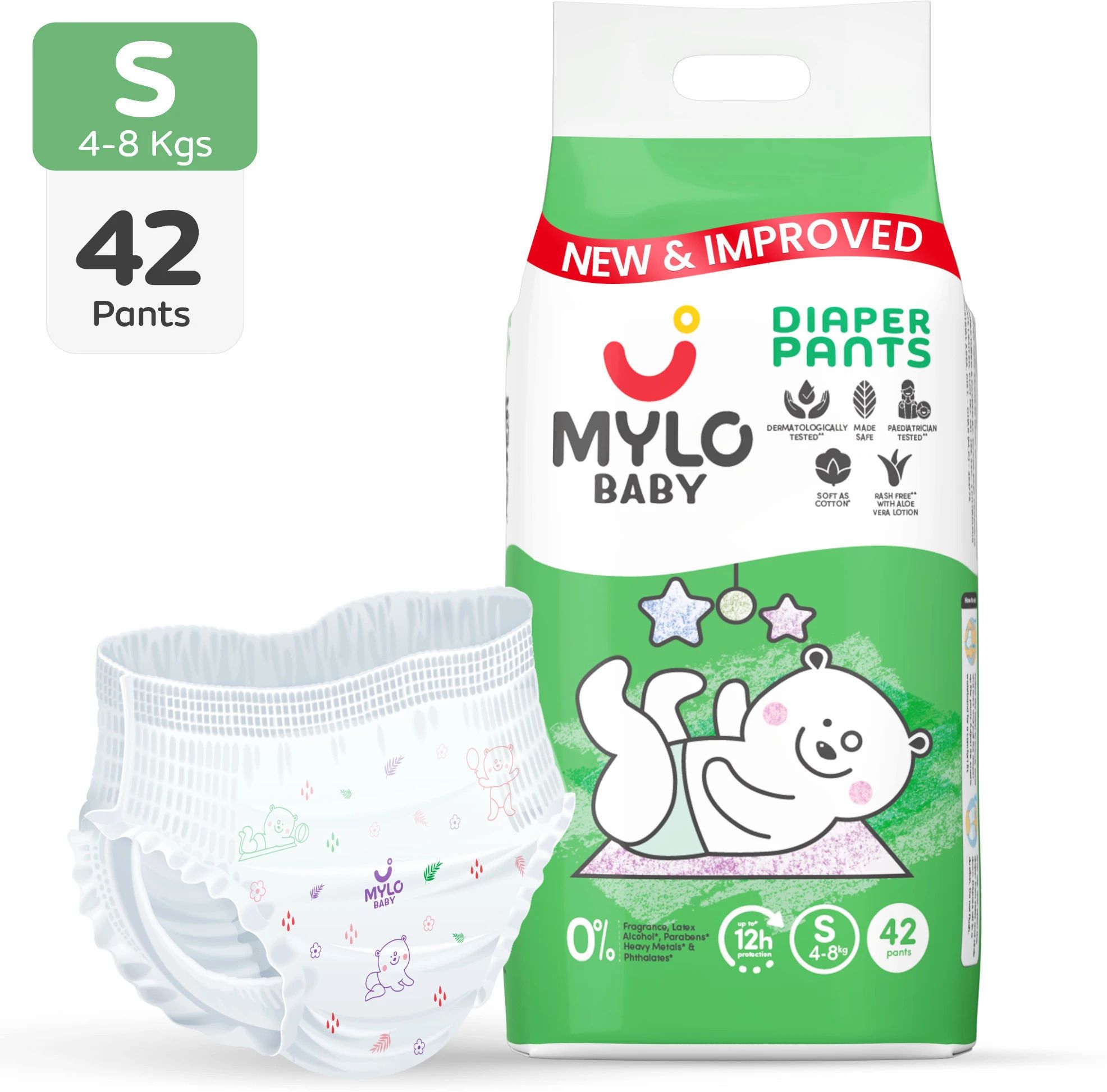 Baby Diaper Pants | Super Absorbent with Aloe Vera | Leak Proof | Anti Rash - S