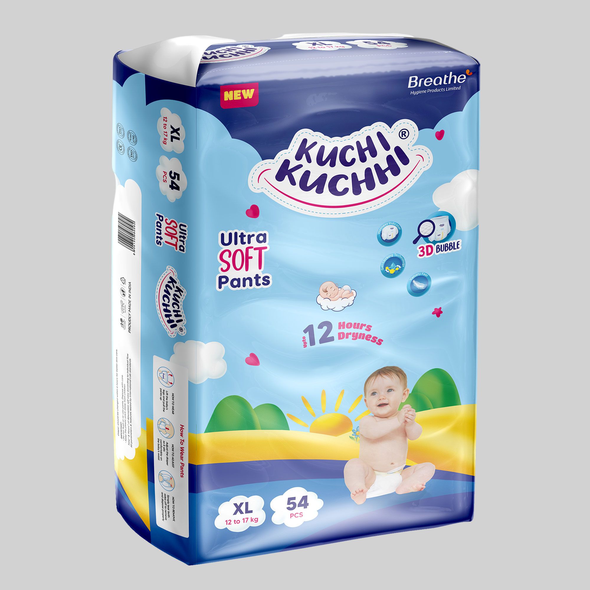 kuchi kuchhi Premium super soft baby diaper Pants with a 3D bubble top - XL-picture-40