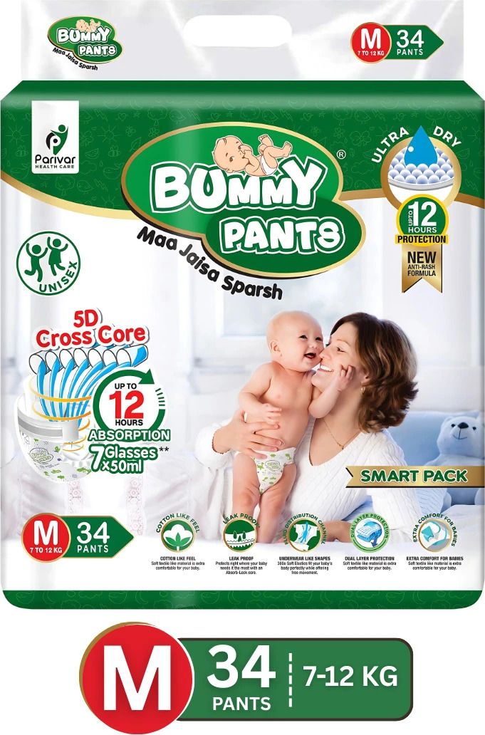 Premium Cotton Fresh Baby Diaper Pants for Baby upto 7 to 12kgs - M (34 Pieces) - M-image-28