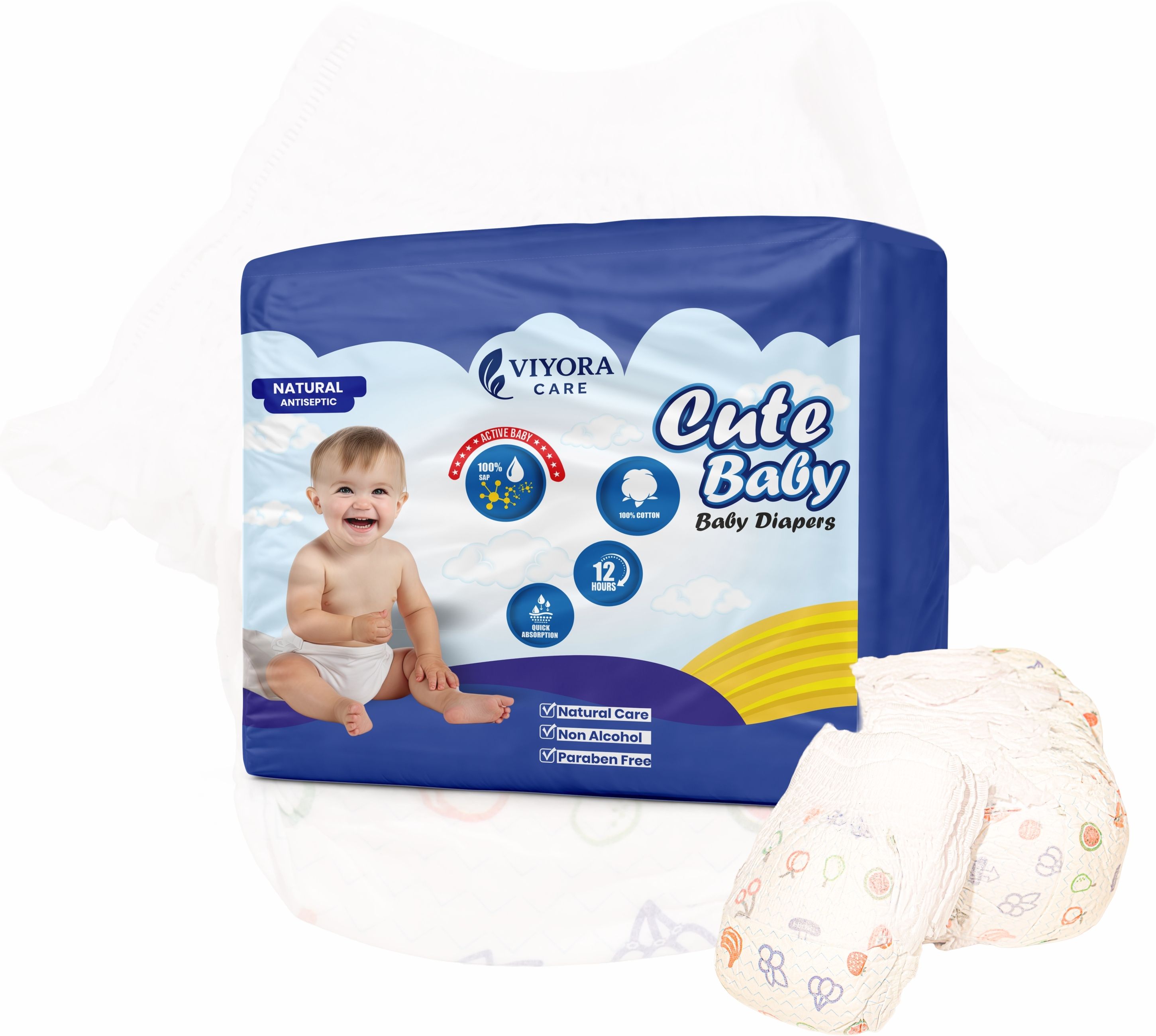 Cute Baby Diapers, Natural & Care Antiseptic,Non-Alcohol Paraben Free L-75 Diaper Disposal Bin
