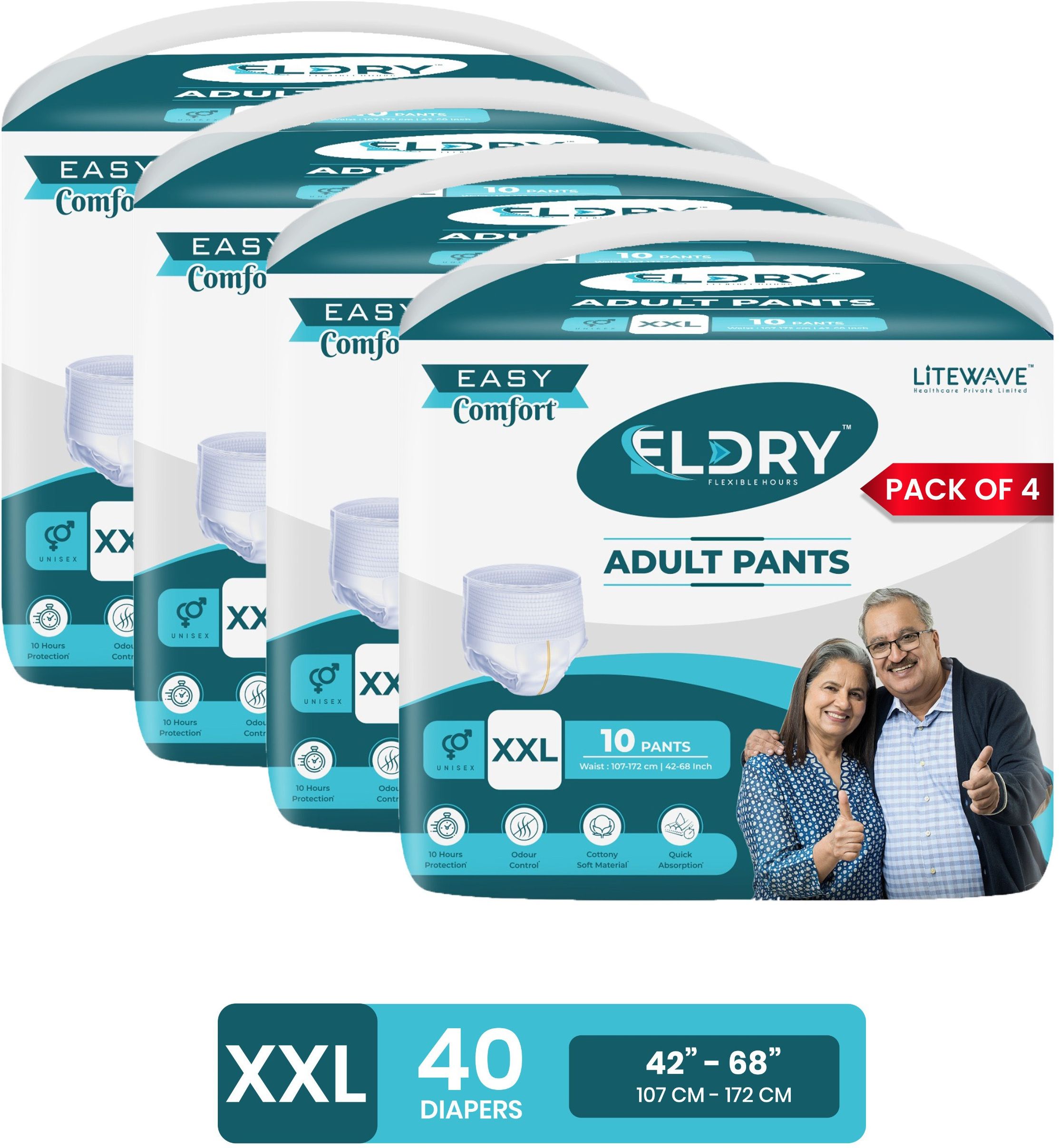 eldry Adult Diapers Pant with Quick Absorption| 42-68 inch, 107-172 cm | Adult Diapers - XXL-picture-17