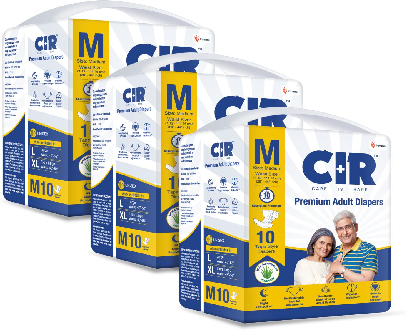 Premium Adult Diapers, Medium, Pack of 3 (30 units) Adult Diapers - M