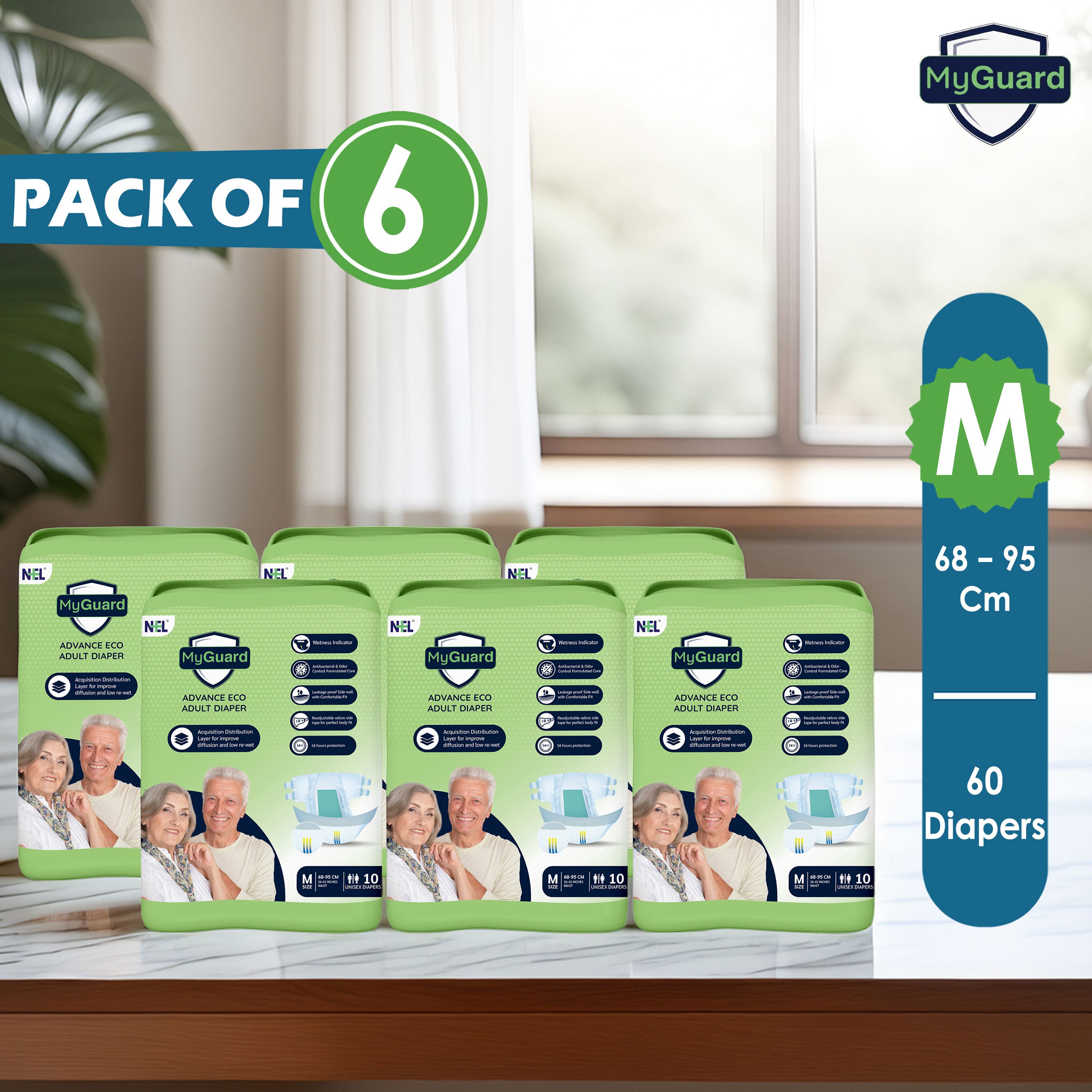 myguard Eco Adult Open Tape Diaper | Medium | Wetness Indicator | Leak Guard | Pack of 6 Adult Diapers - M-picture-21