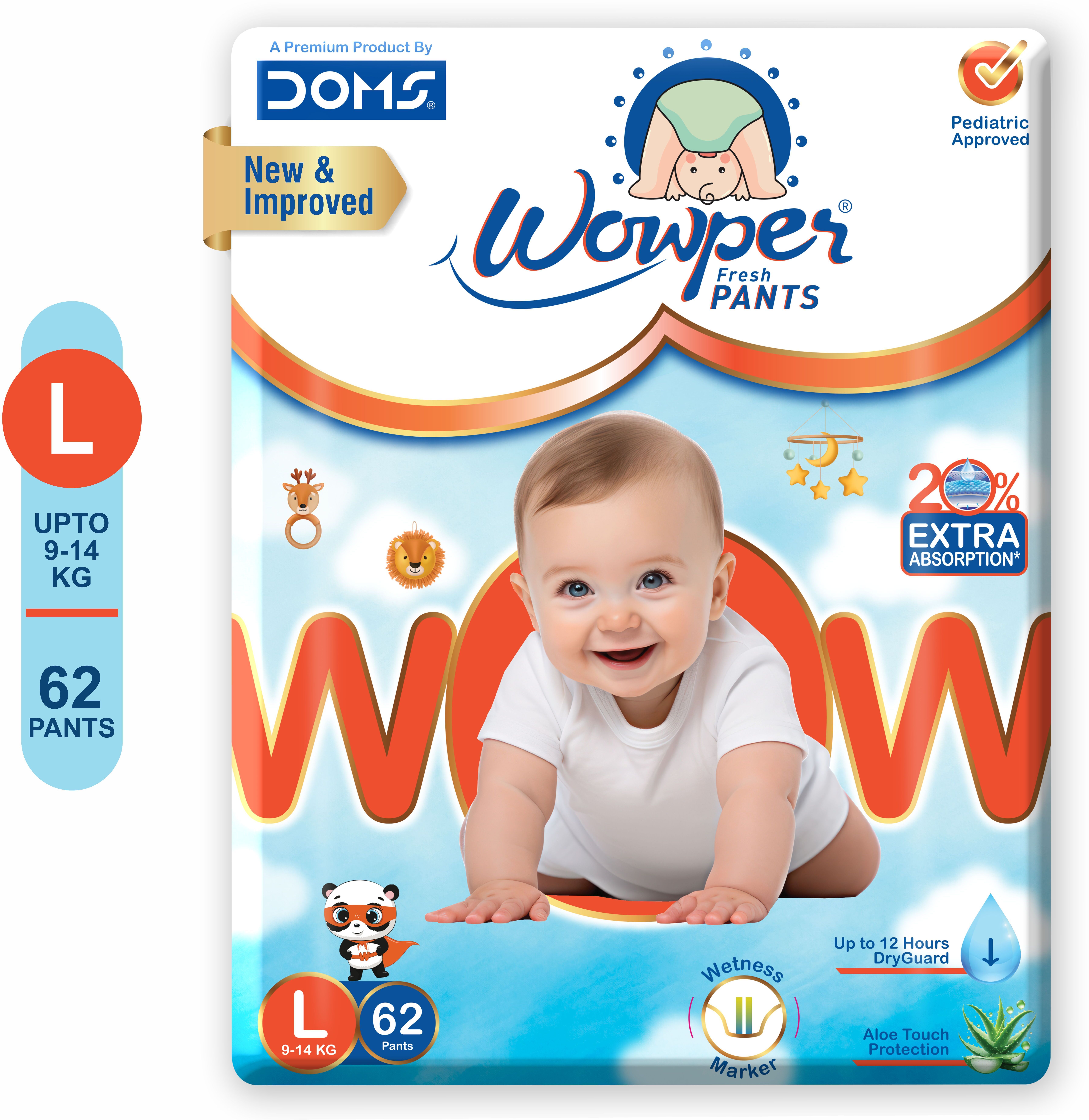 wowper Fresh Baby Diapers Pants by Doms|Wetness Indicator| Upto 12Hrs Absorb | 9-14 Kg - L-picture-24