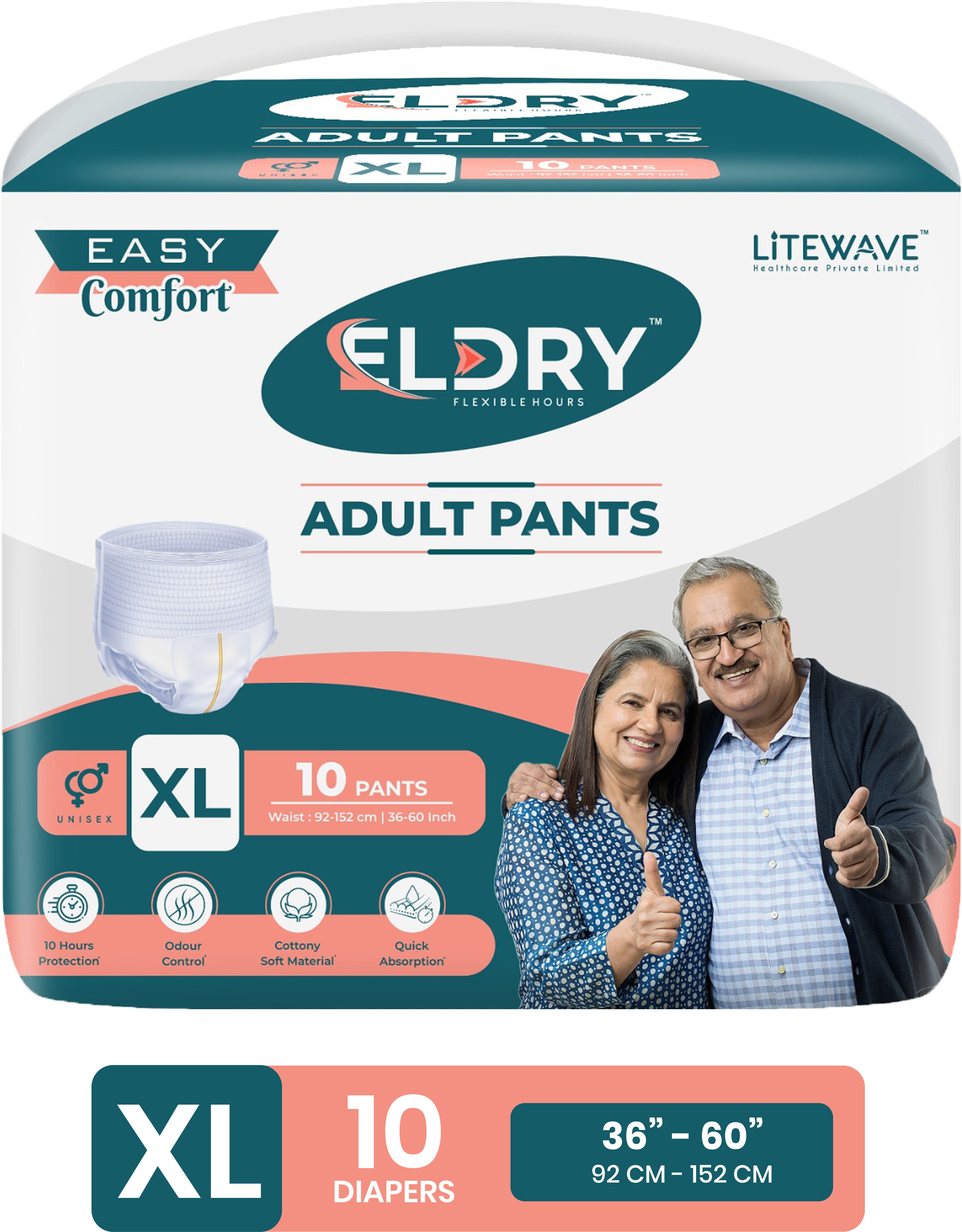 eldry Adult Diaper XL, Pant Unisex, Waist Size (36-60 Inch | 92-152 cm) Adult Diapers - XL-picture-13
