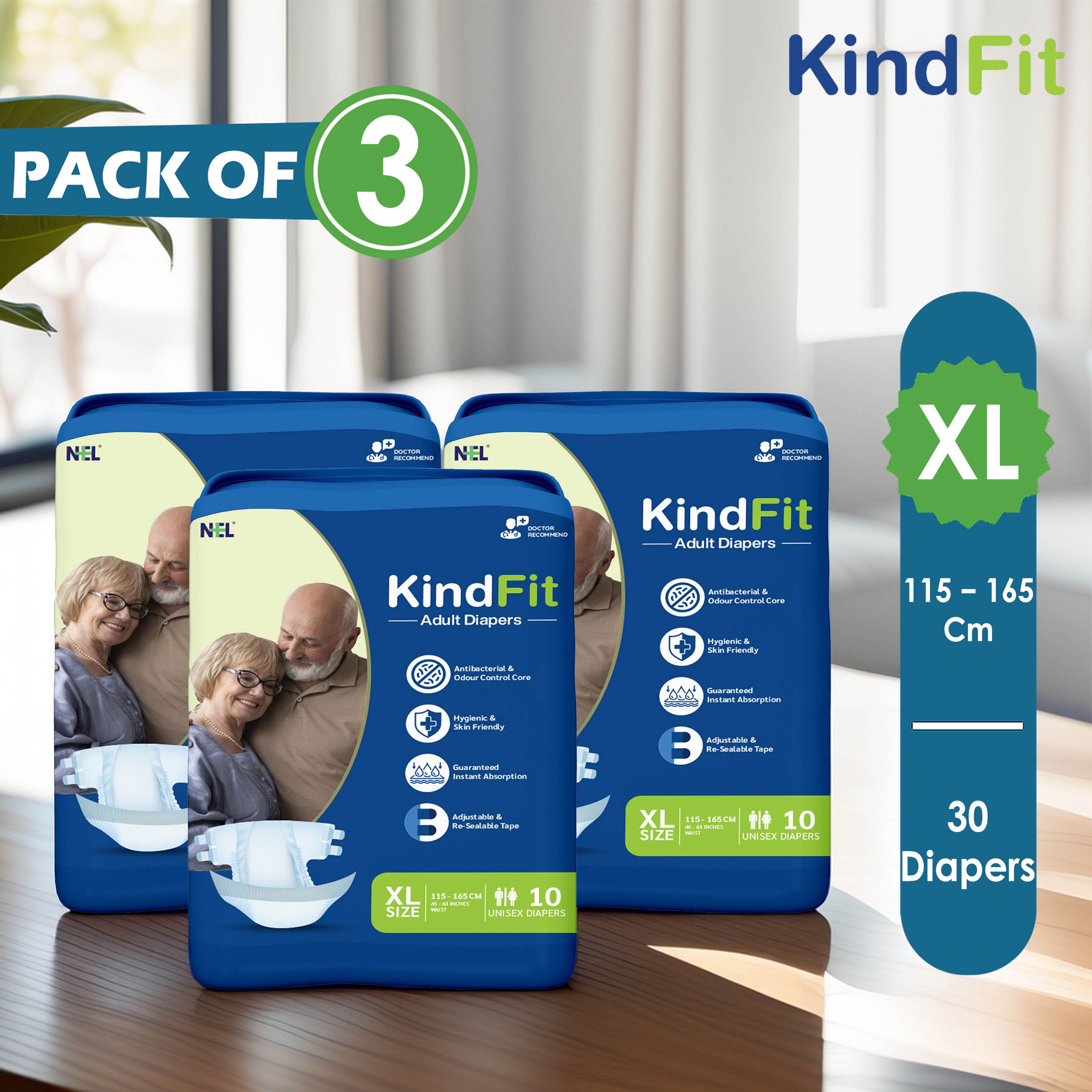 kindfit Adult Diaper Open Tape Style | Extra Large | Leak Guard Protection | Pack - 3 Tape Diapers - XL-picture-31