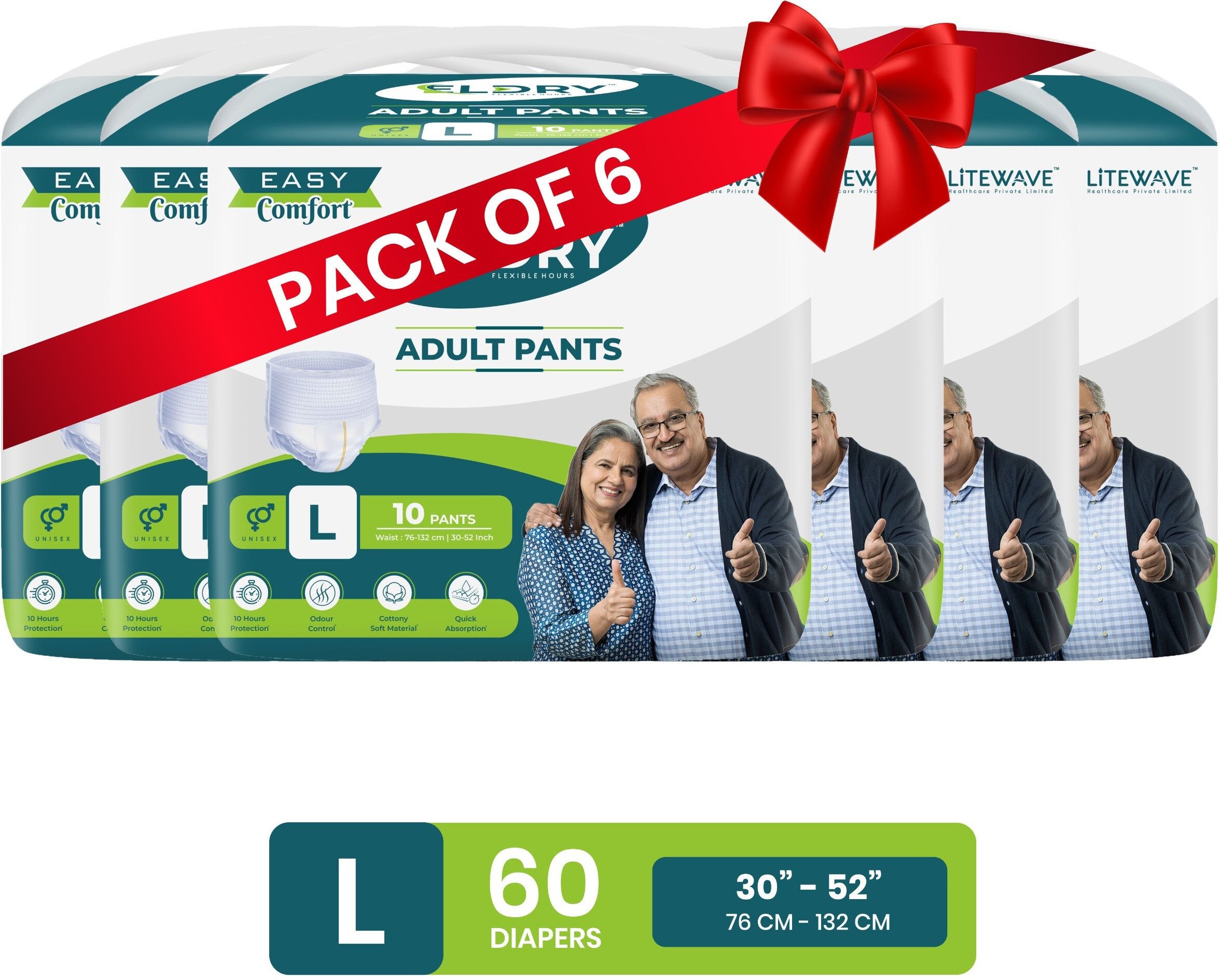 eldry Adult Diaper L, Pant Unisex, Waist Size (30-52 Inch | 76-132 cm) Adult Diapers - L-picture-12