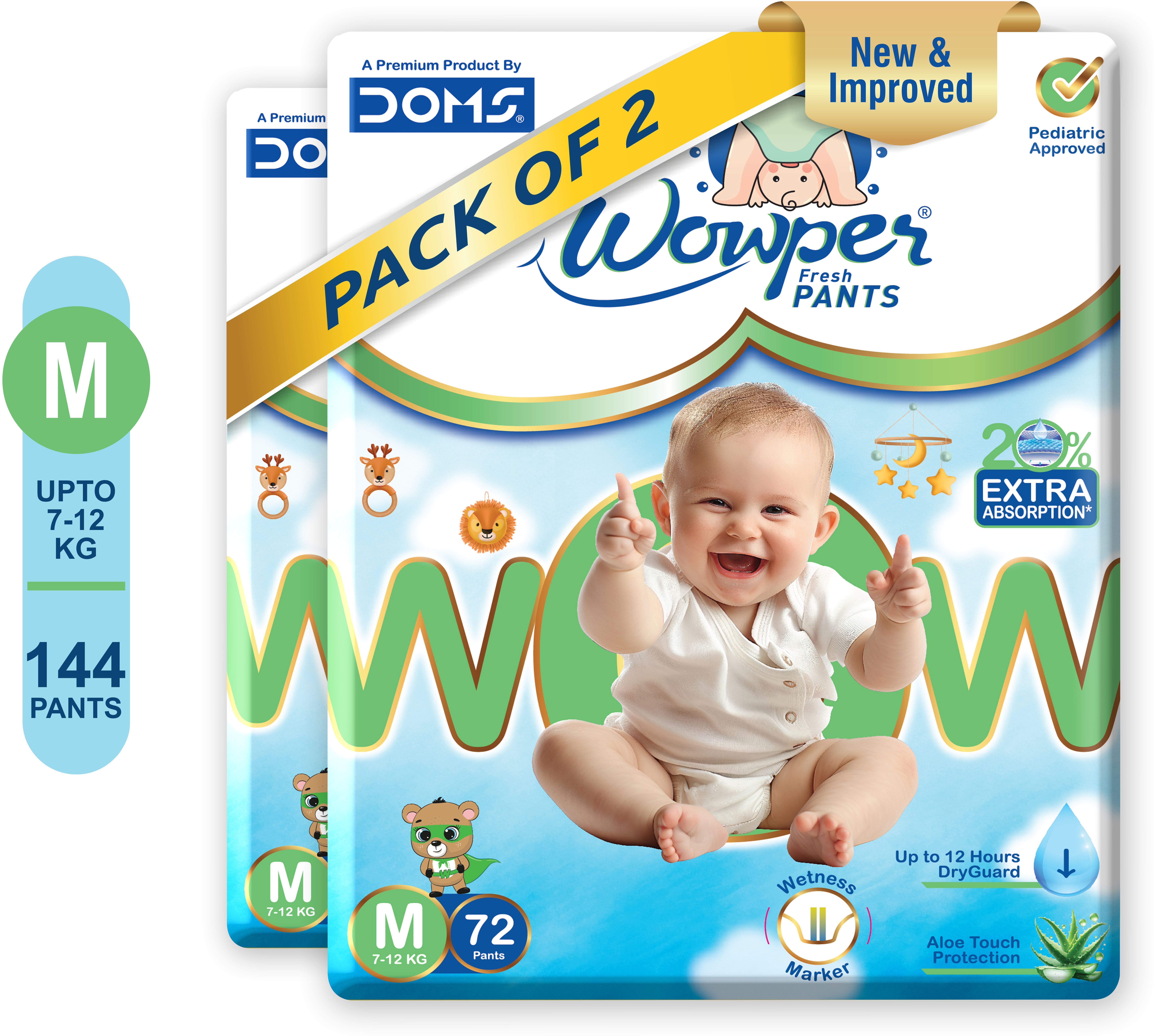 wowper Fresh Baby Diapers Pants by Doms|Wetness Indicator| Upto 12Hrs Absorb | 7-12 Kg - M-picture-25