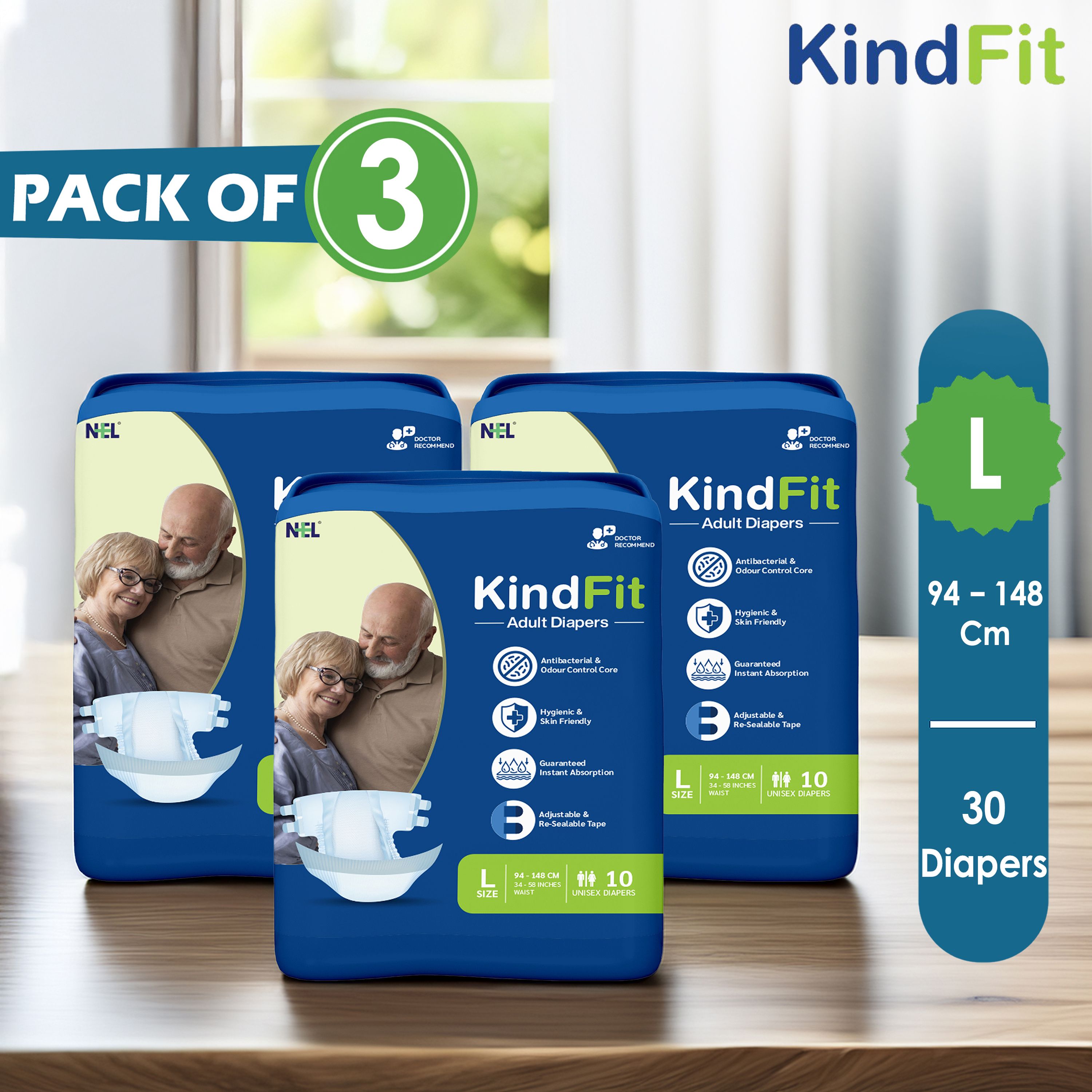 kindfit Adult Diaper Open Tape Style | Large | Leak Guard Protection | Pack - 3 Tape Diapers - L-picture-39