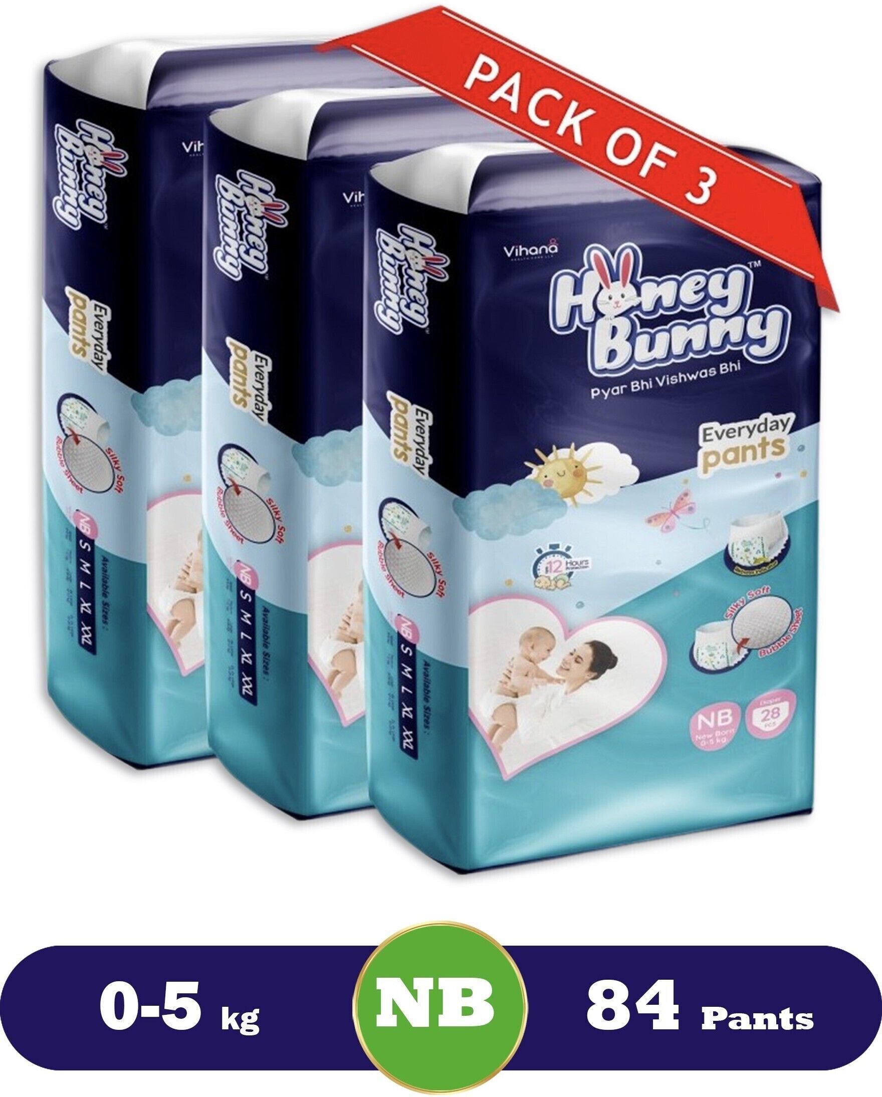 Baby Diaper Pants with bubble top sheet| Extra Soft | 12 Hour protection - New Born