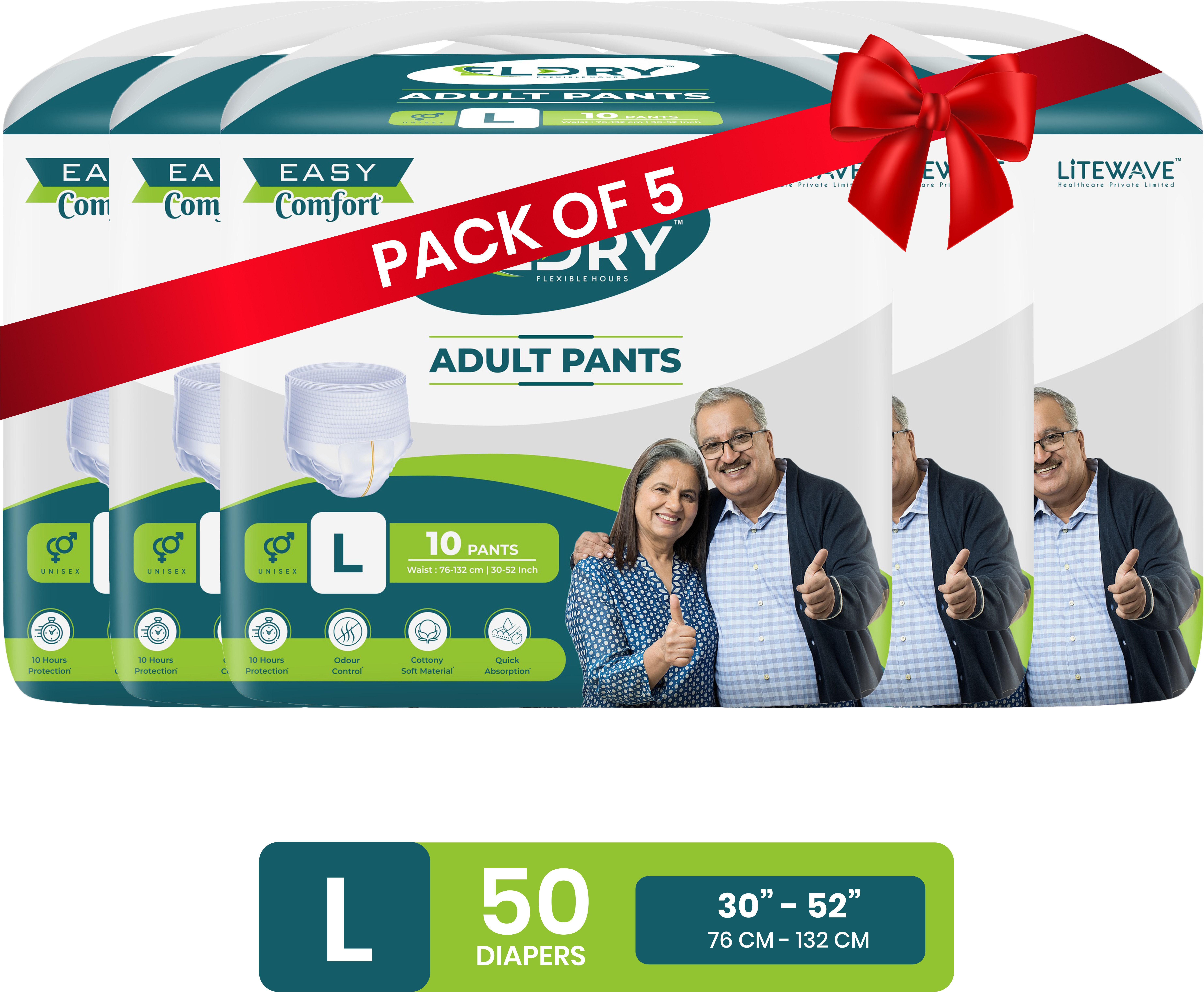 Adult Diaper L, Pant Unisex, Waist Size (30-52 Inch | 76-132 cm) Adult Diapers - L