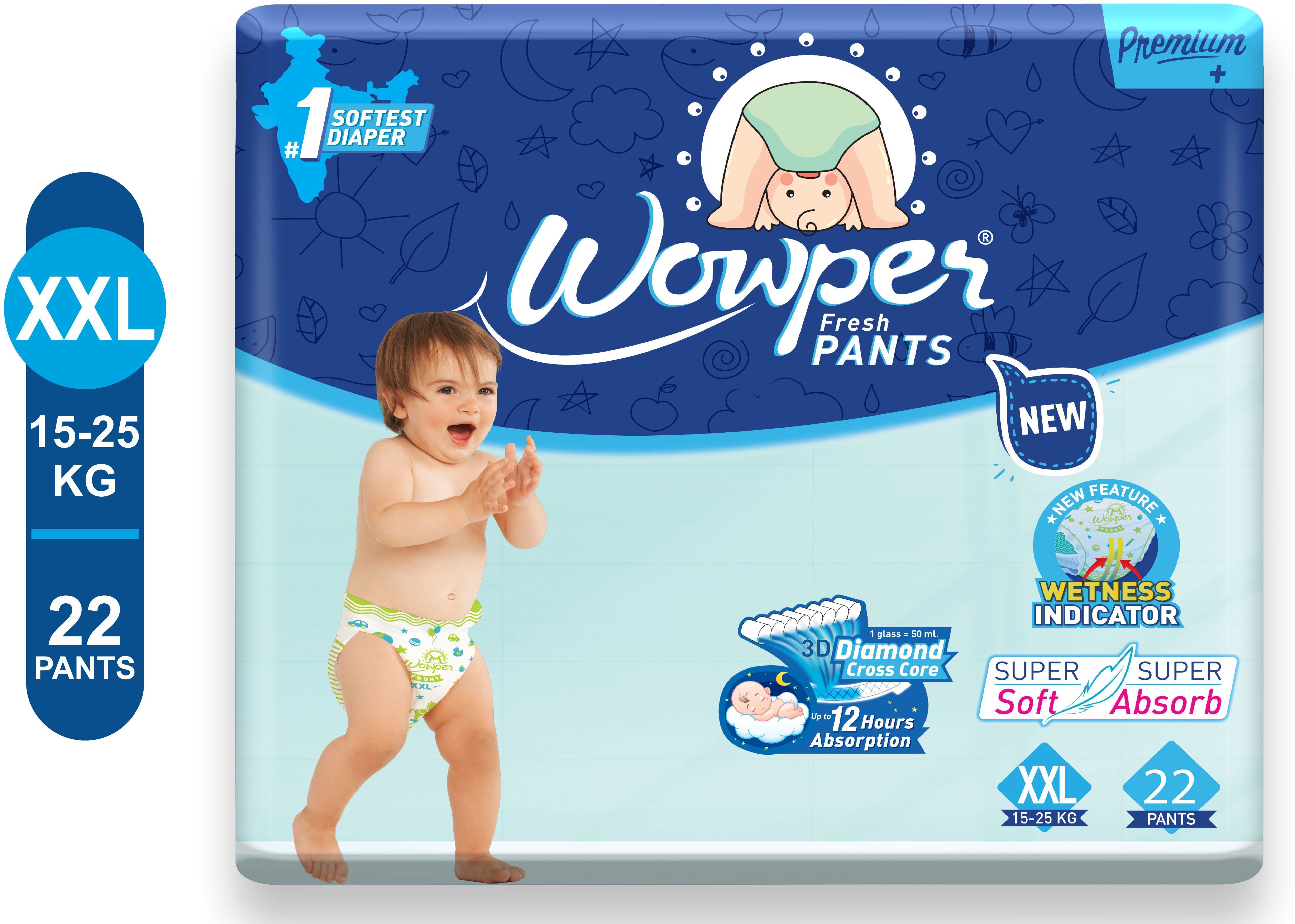 Fresh Baby Diapers Pants by Doms|Wetness Indicator| Upto 12 Hrs Absorb| 15-25 Kg - XXL-image-17