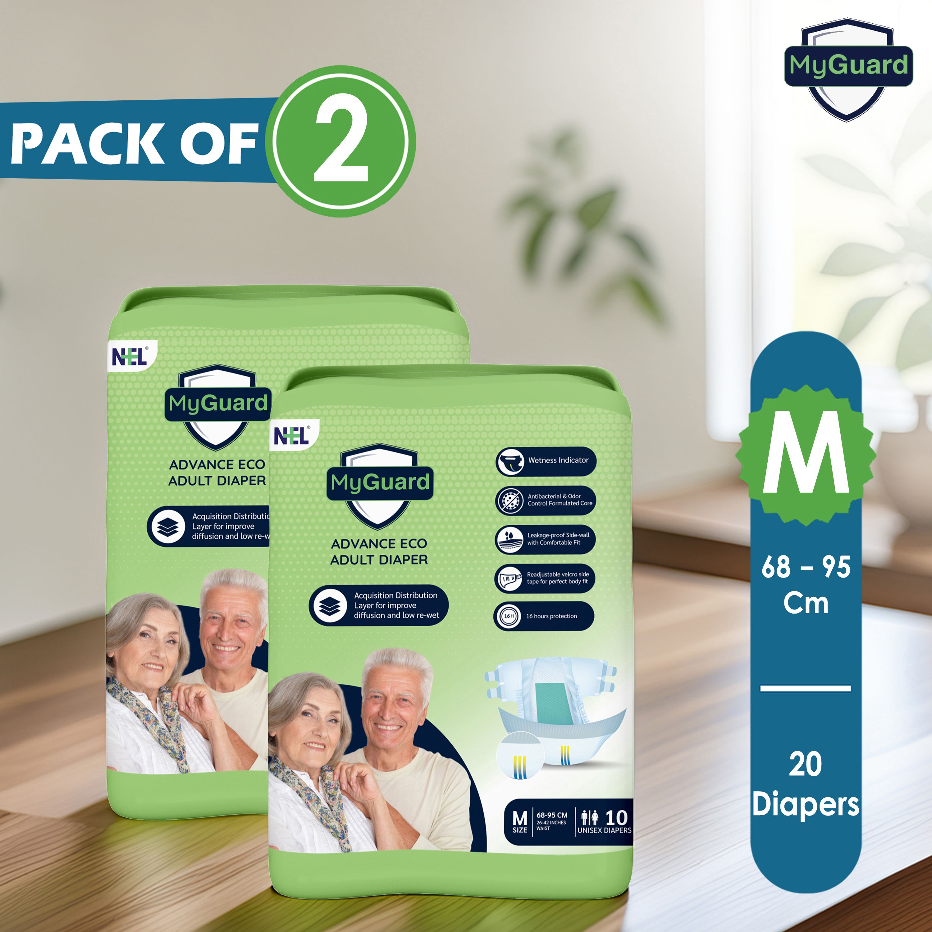 myguard Eco Adult Open Tape Diaper | Medium | Wetness Indicator | Leak Guard | Pack of 2 Adult Diapers - M-picture-29