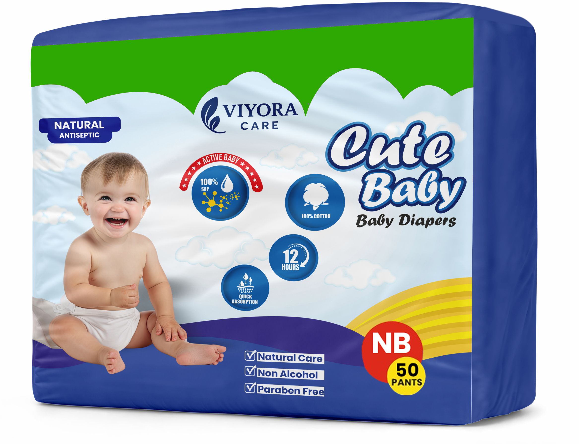 Cute Baby Diaper Pants NB Size 50 Pants | Soft Cotton Newborn Diapers Diaper Disposal Bin