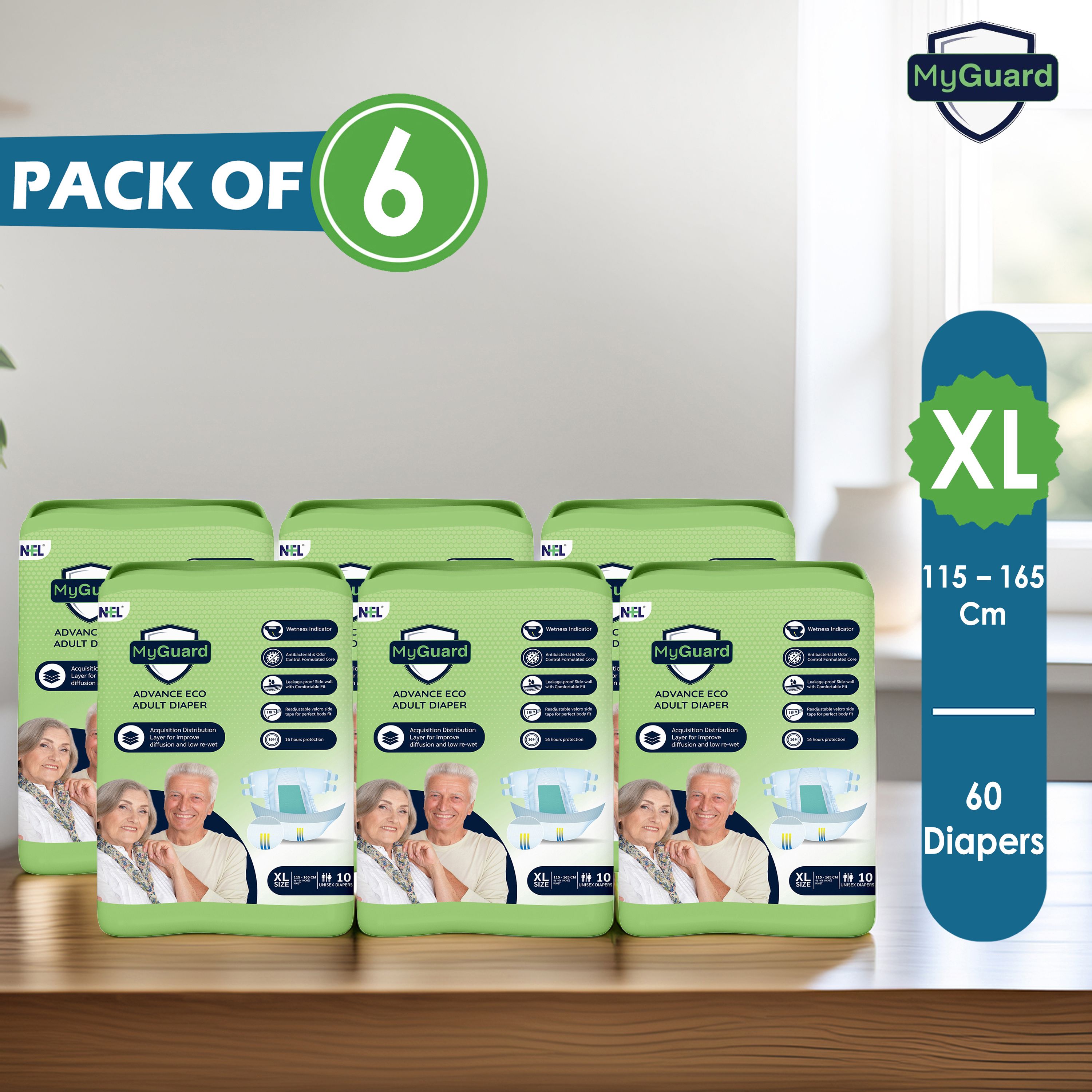 myguard Eco Adult Open Tape Diaper | XL | Wetness Indicator | Leak Guard | Pack of 6 Adult Diapers - XL-picture-48