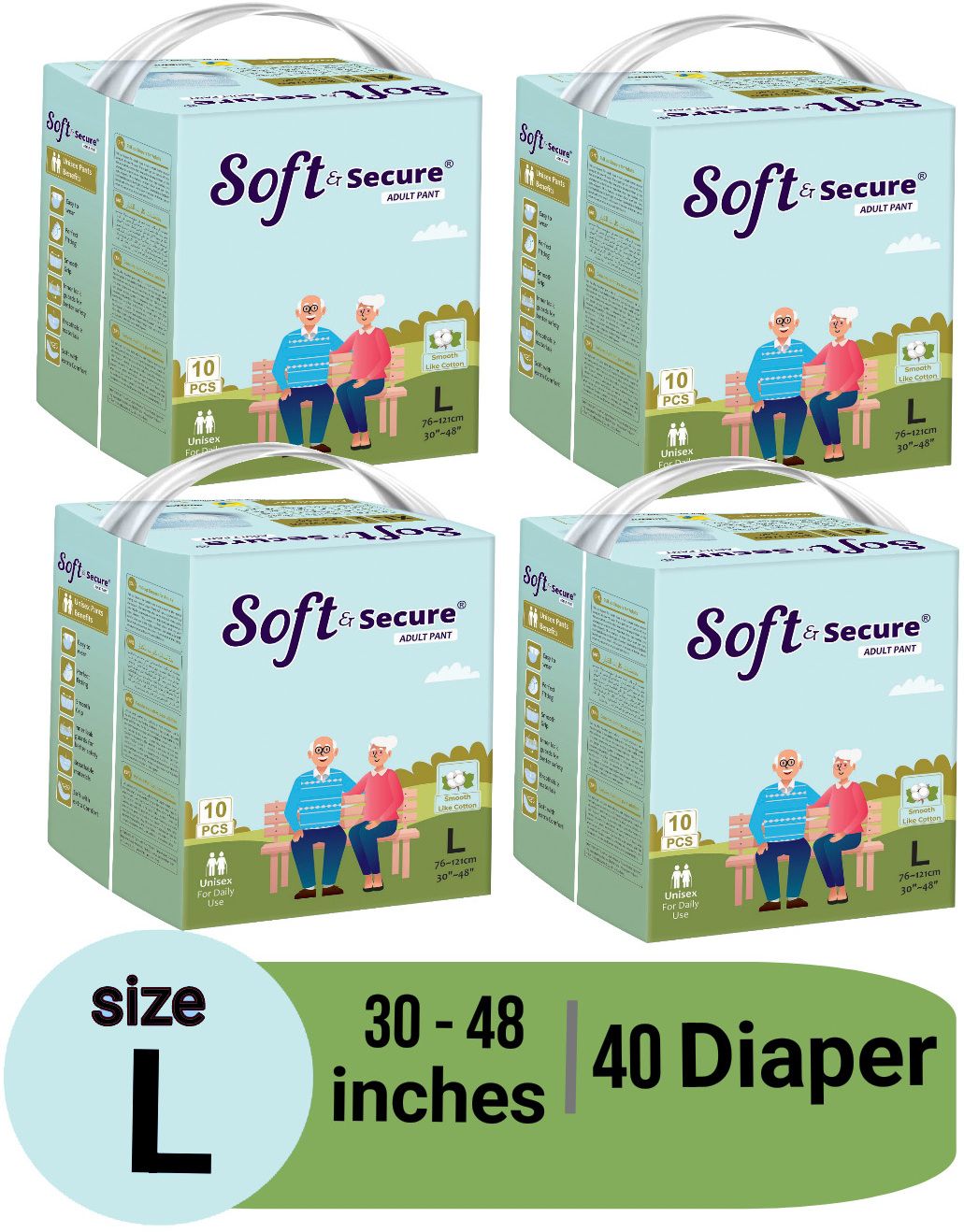 Pull Ups Pants Adult Diapers L-Size 40-Pieces|,Waist Size (30-48 Inch) Adult Diapers - L-image-33