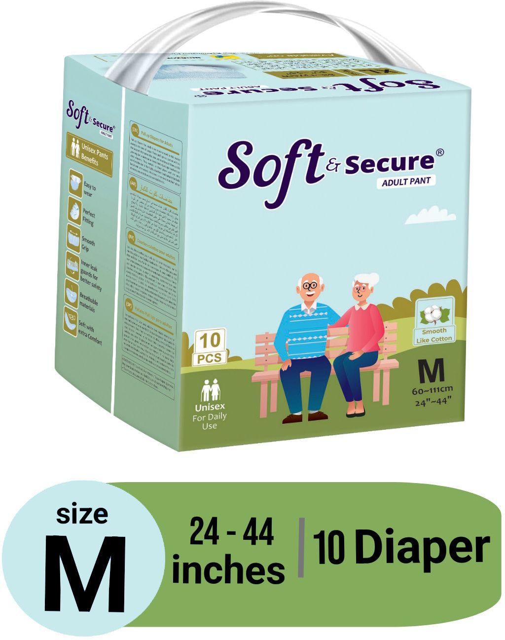 Pull Ups Pants Adult Diapers M-Size 10-Pieces|,Waist Size (24-44 Inch) Adult Diapers - M-image-20