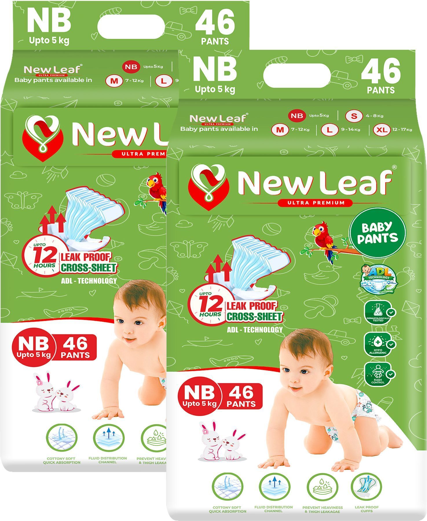 newleaf Baby Diaper Pants 12hrs Absorption, ADL, Newborn (up to 5kg), Jumbo Pack of 2 - New Born-picture-27