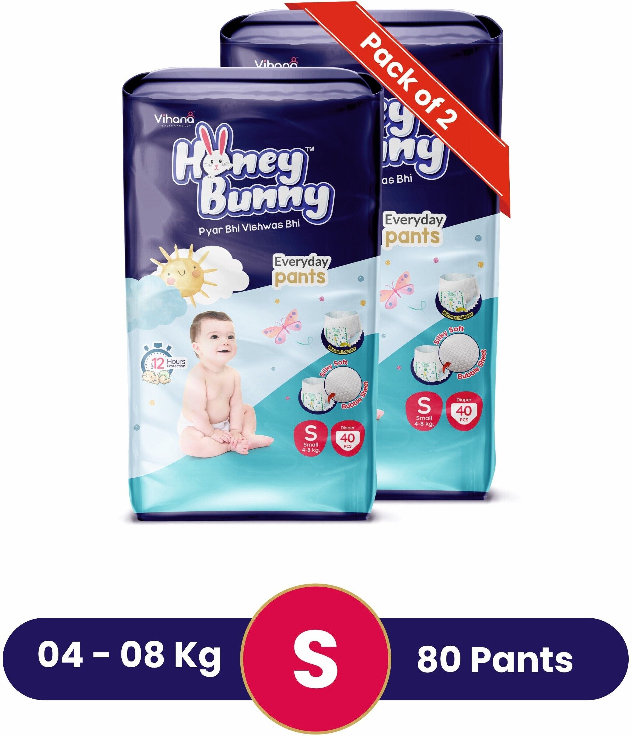 honey bunny Baby Diaper Pants with bubble top sheet| Extra Soft | 12 Hour protection - S - S-picture-35