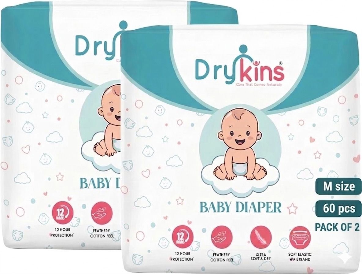 Baby Diapers Size M Pack of 2 60 Pieces Soft Absorbent Leak Protection - M-image-42