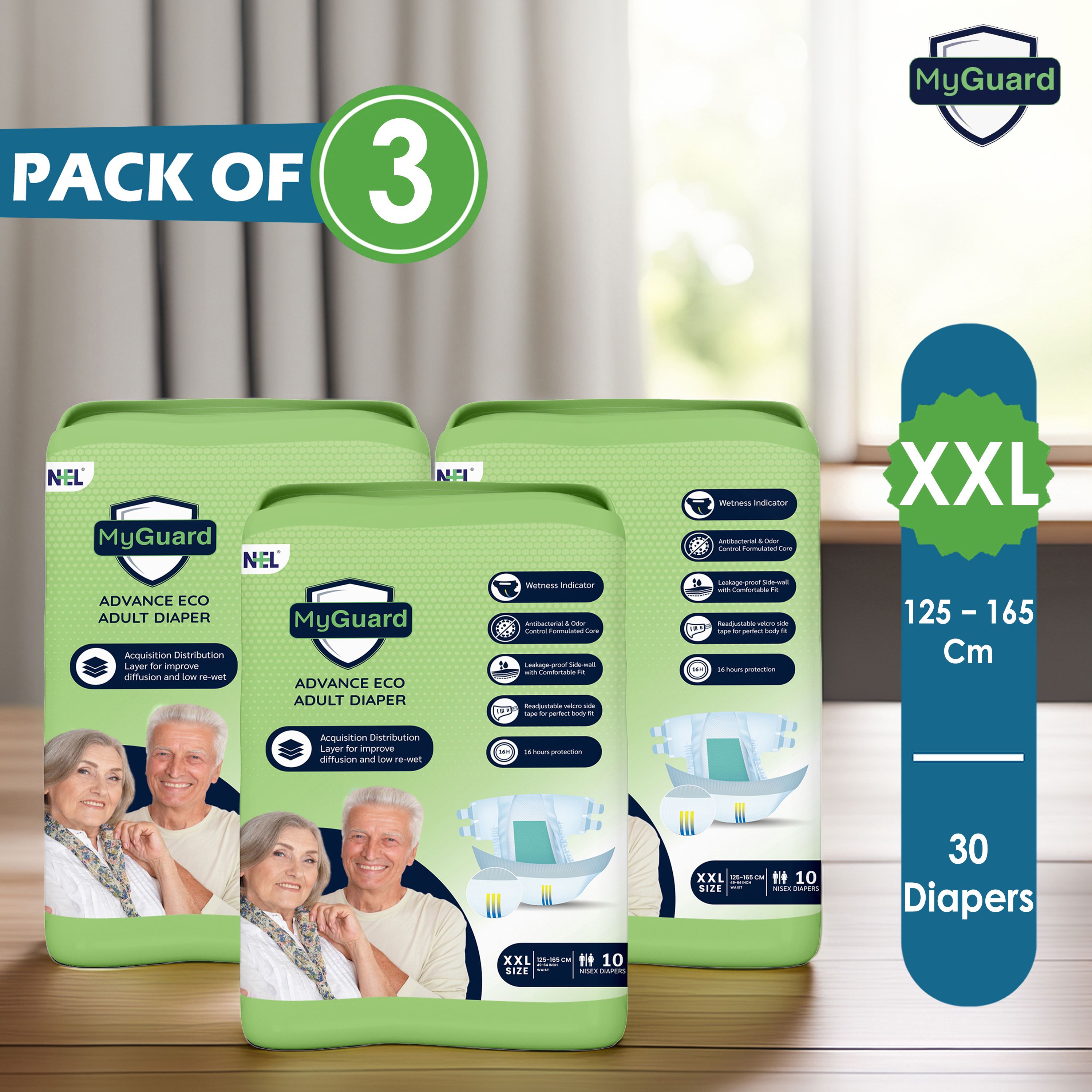 myguard Eco Adult Open Tape Diaper | XXL | Wetness Indicator | Leak Guard | Pack of 3 Adult Diapers - XXL-picture-17
