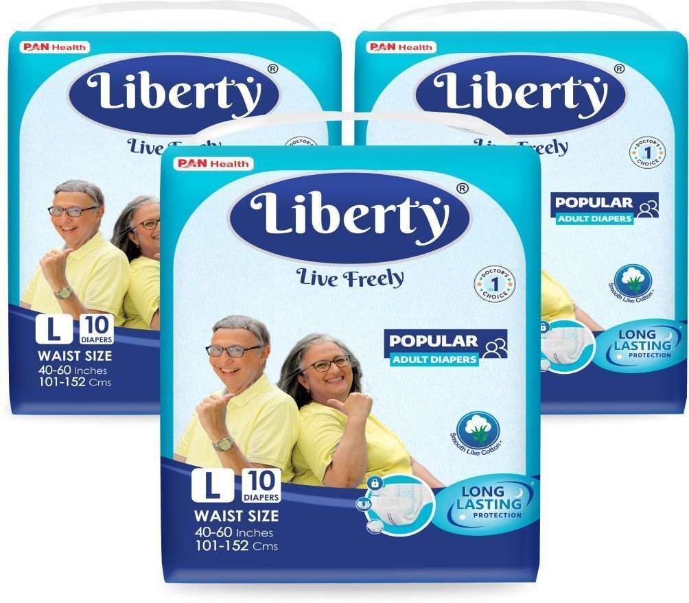 Popular Tape Adult Diapers,Waist Size (48-68 inches), Pack of 3 Adult Diapers - L