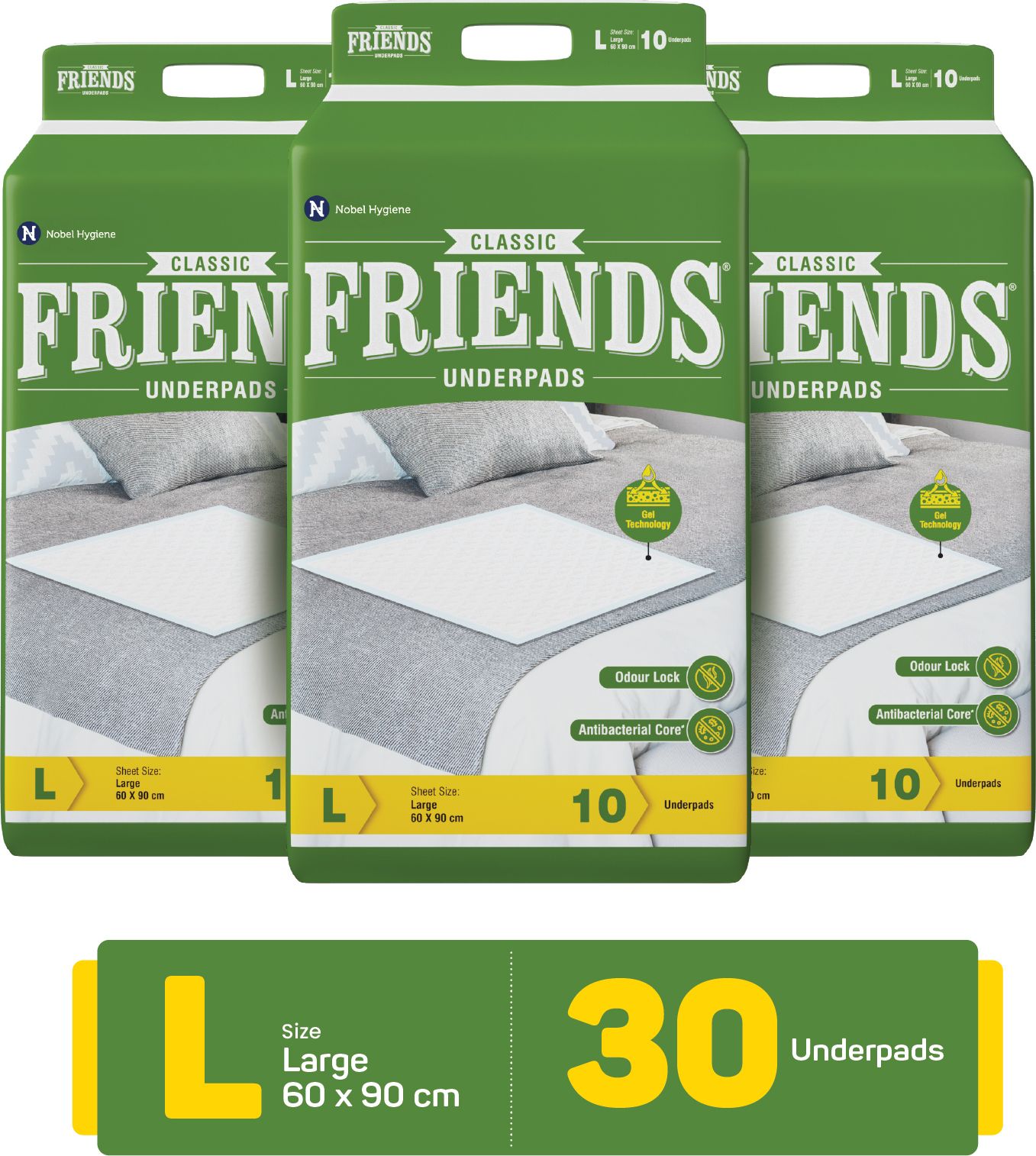 Classic,Soft & Super Absorbency 60x90 cm Disposable Underpads Adult Diapers - L