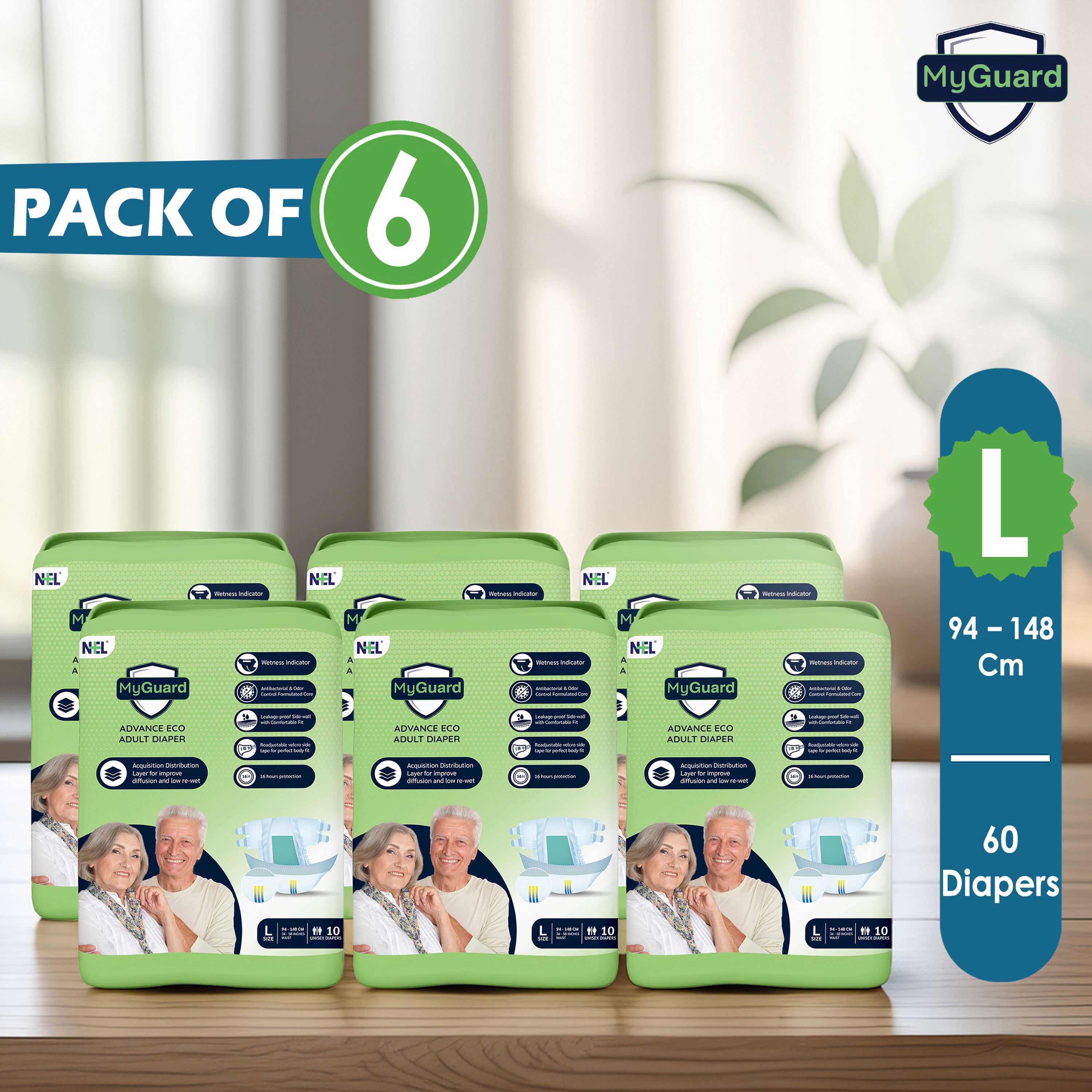 myguard Eco Adult Open Tape Diaper | Large | Wetness Indicator | Leak Guard | Pack of 6 Adult Diapers - L-picture-12