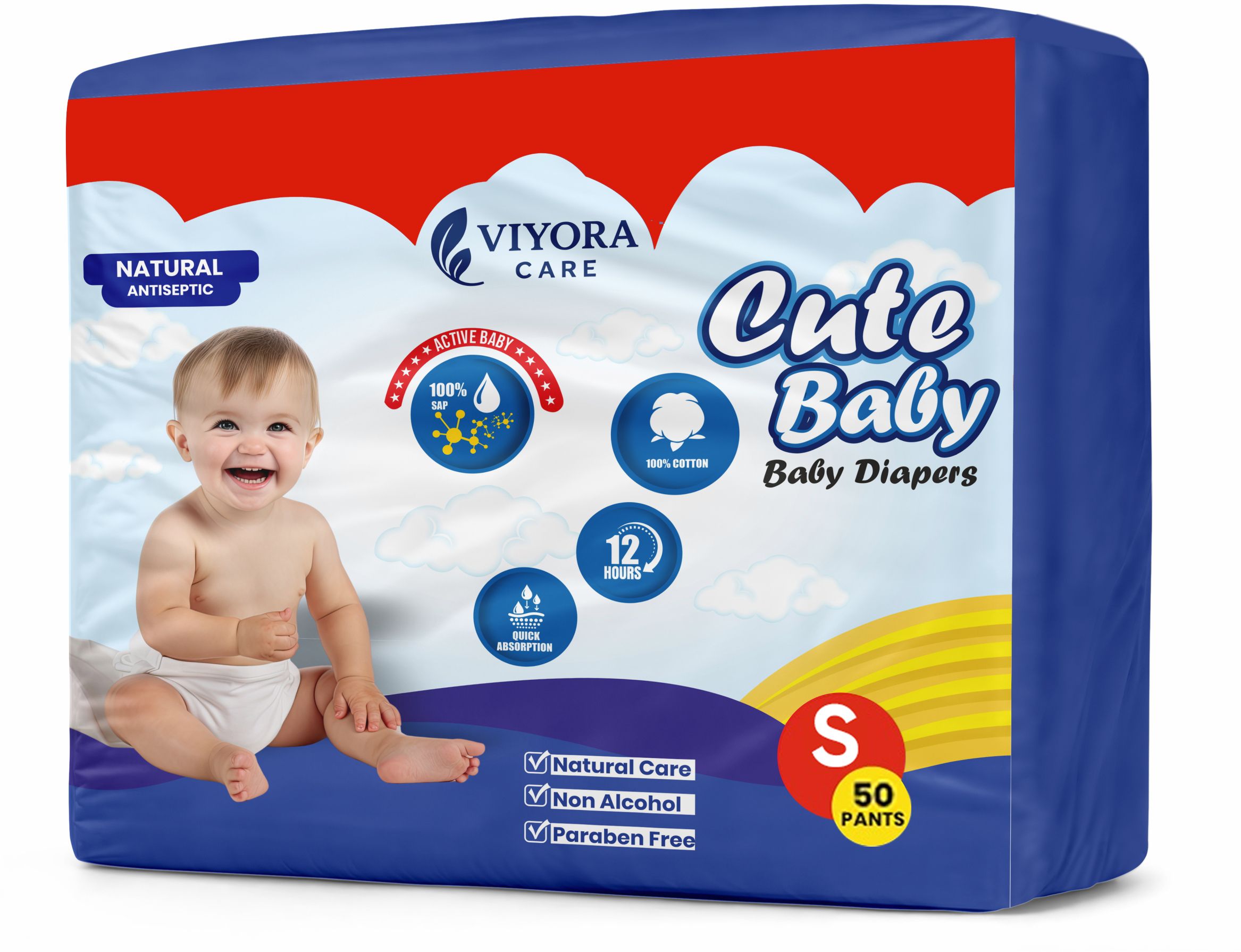 Cute Baby Diapers, Natural & Care Antiseptic,Non-Alcohol Paraben Frees-50 Diaper Disposal Bin