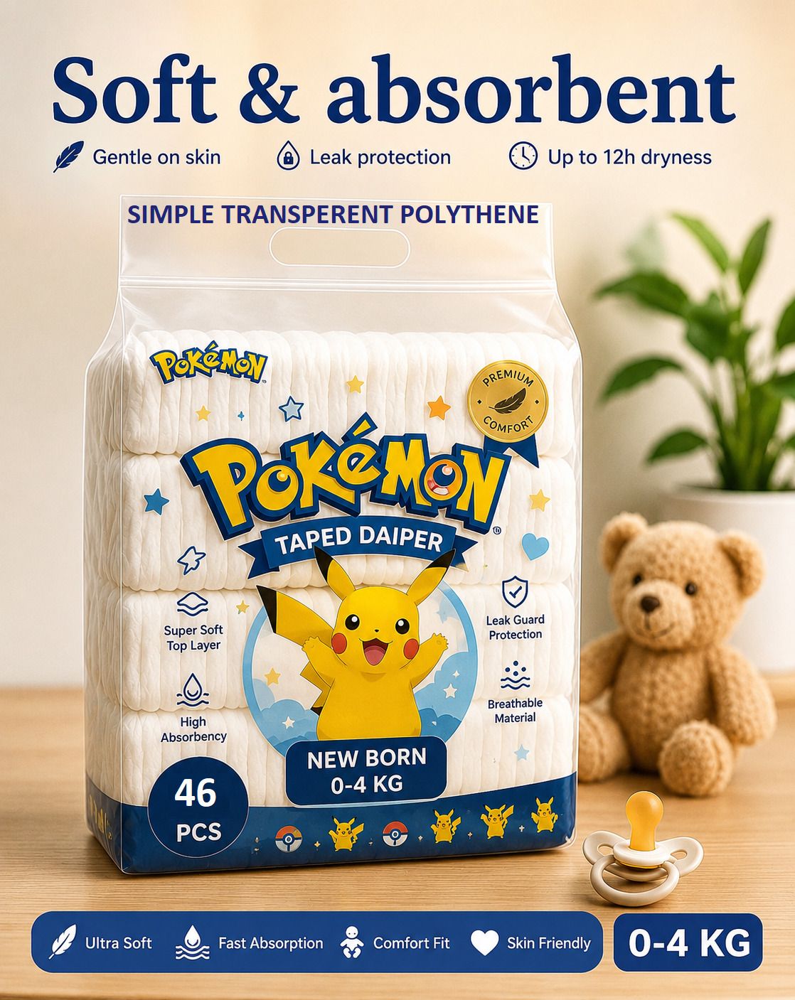 pokemon Active Baby Taped Diapers with Adjustable Fit Tape Diapers - New Born-picture-10