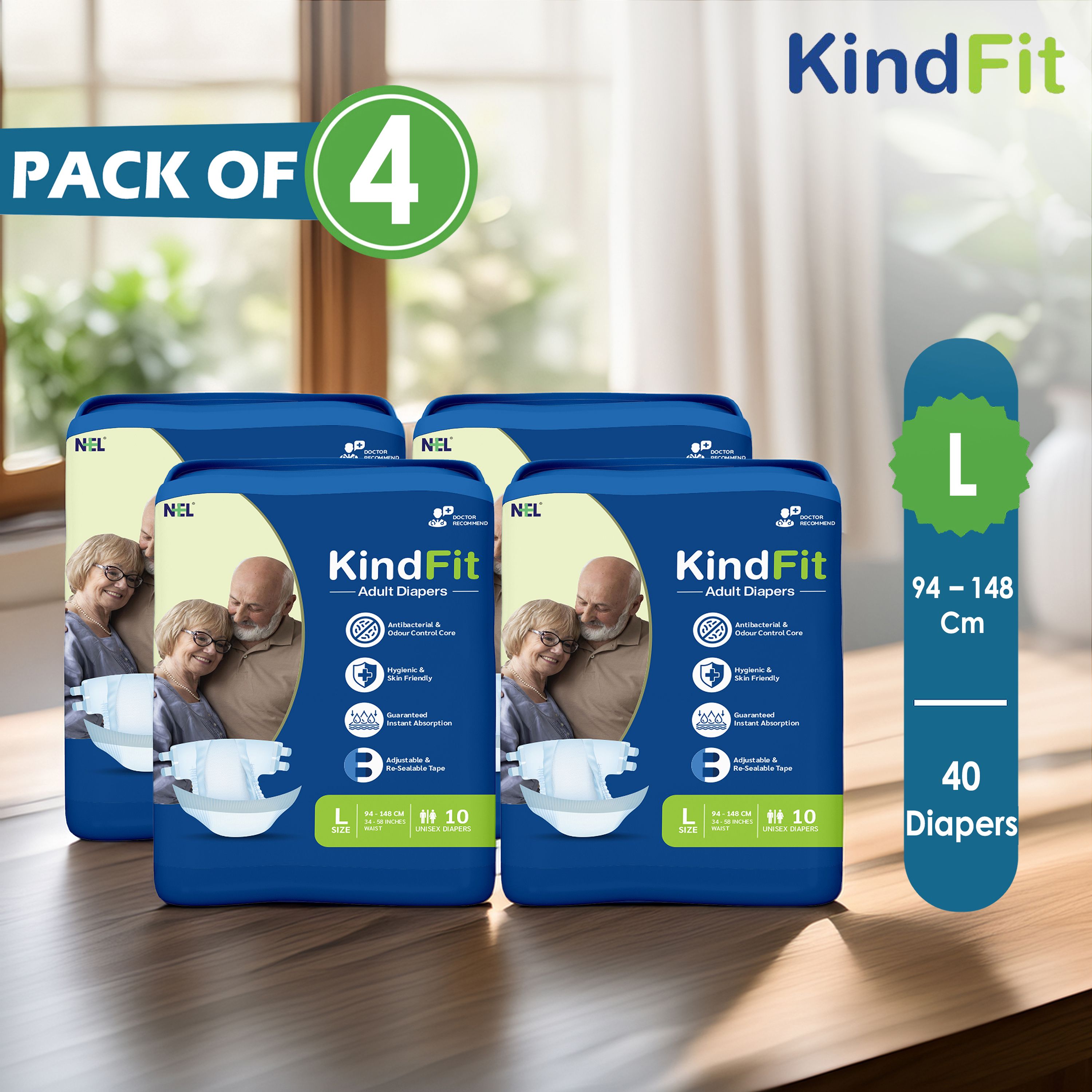 kindfit Adult Diaper Open Tape Style | Large | Leak Guard Protection | Pack - 4 Tape Diapers - L-picture-34
