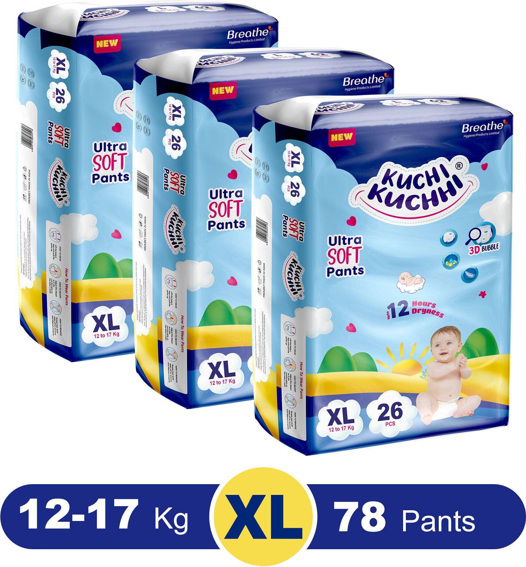 kuchi kuchhi Premium Ultra soft baby diaper with a 3D bubble top - XL-picture-45