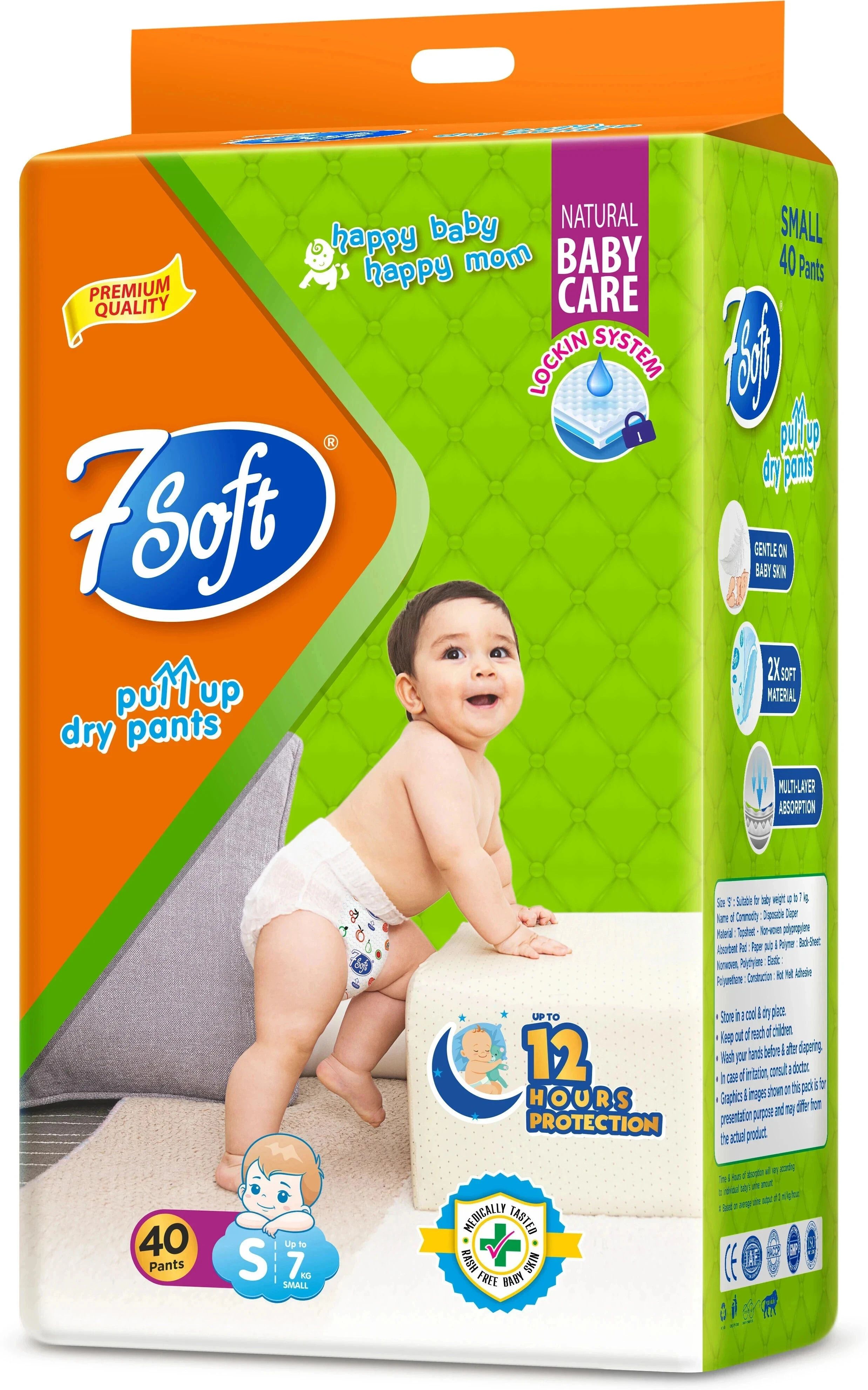7 soft Premium Baby Diaper Pants S Size 40 Pants (3-8 kg) Soft & Extra Absorbent - S-picture-15
