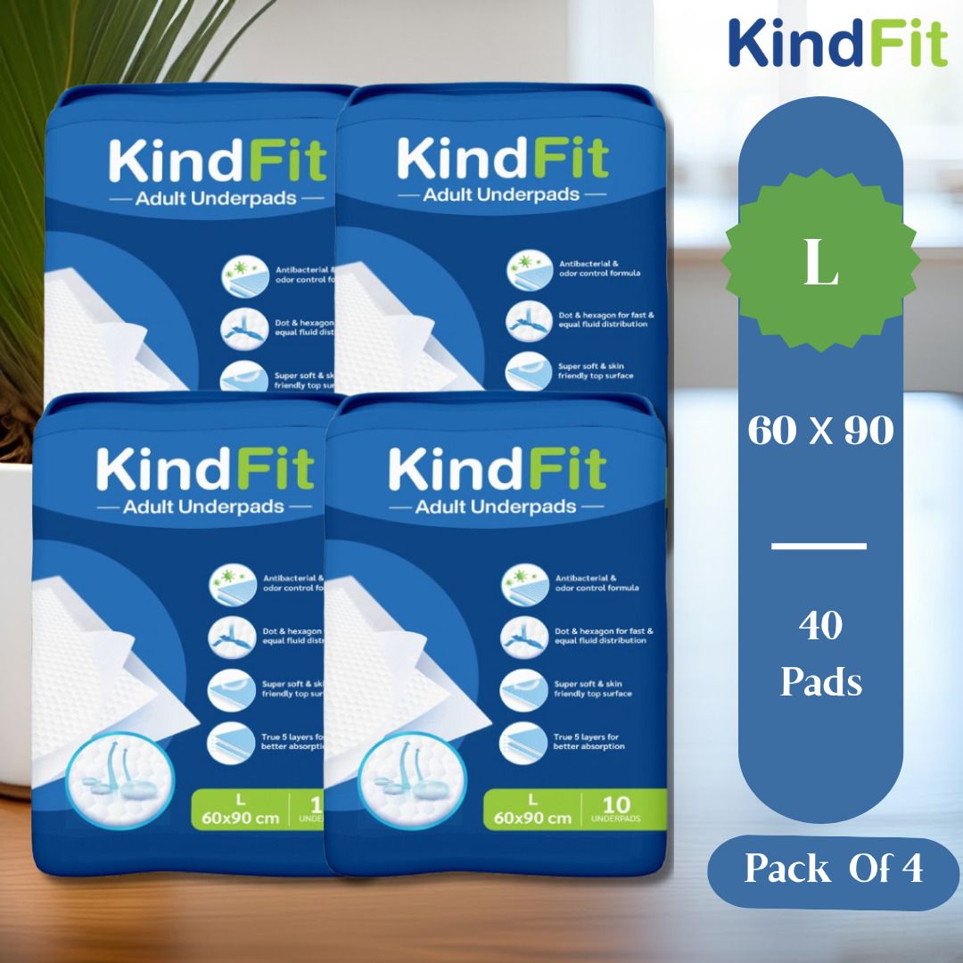 kindfit Disposable Underpads for Adults | 60x90 cm | Bed Protection | Pack of 4 Adult Diapers - L-picture-21