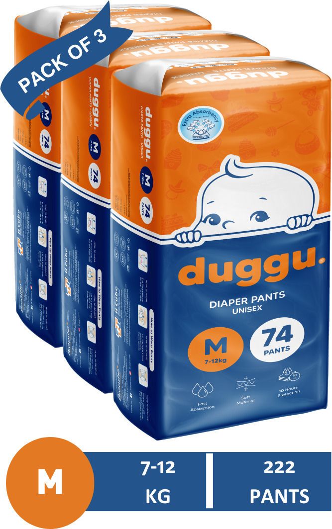 Baby Diapers Pants | 7 - 12 Kg | Medium | Pack 3 | 222 Pieces - M-image-4