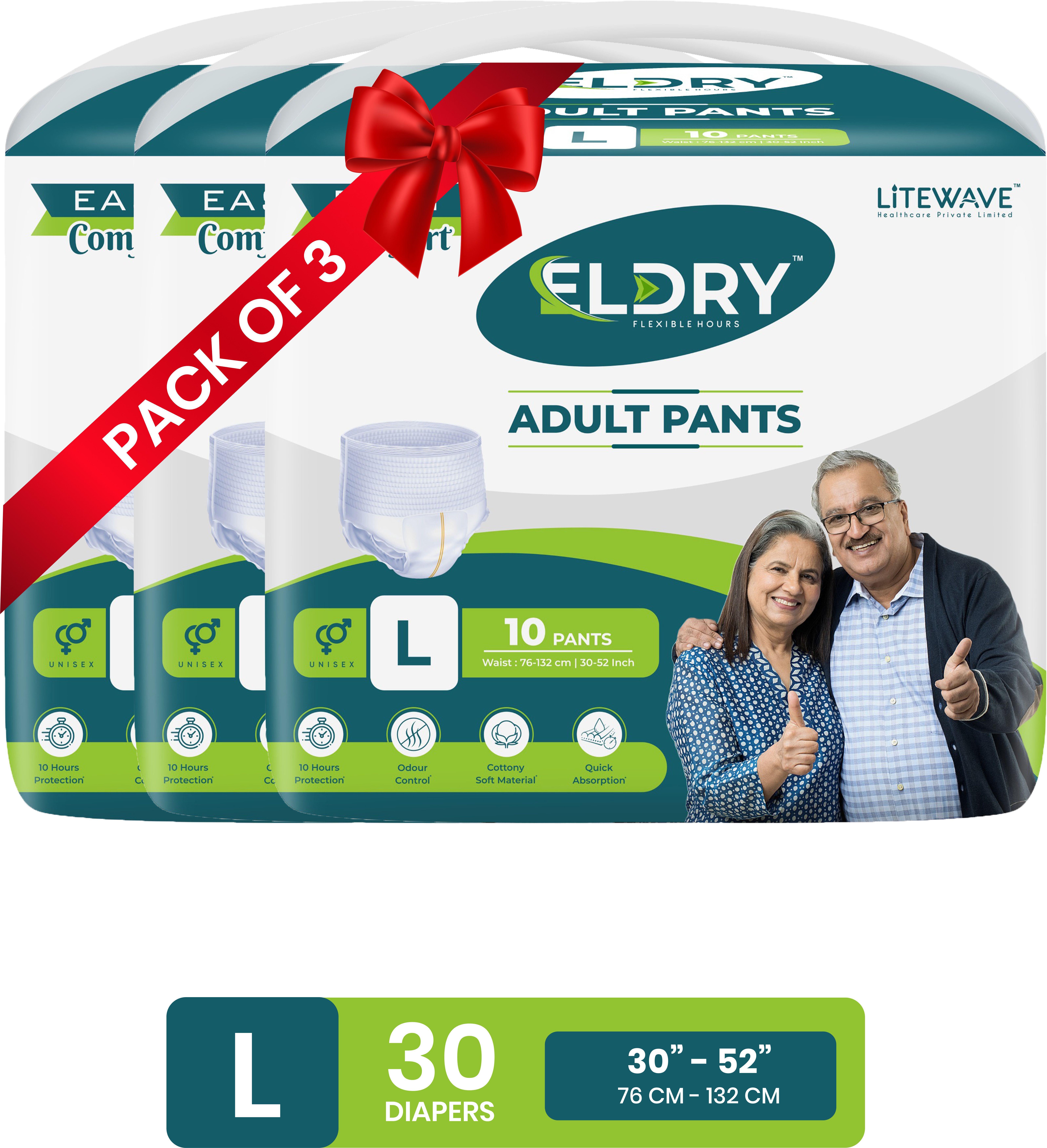 Adult Diaper L, Pant Unisex, Waist Size (30-52 Inch | 76-132 cm) Adult Diapers - L