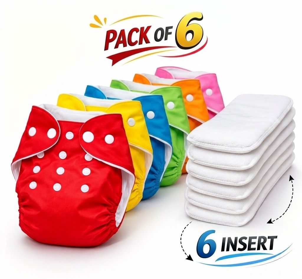 Baby Reusable Washable Adjustable Cloth Diaper Nappy Pack of 6 with 6 insirt - S-image-30