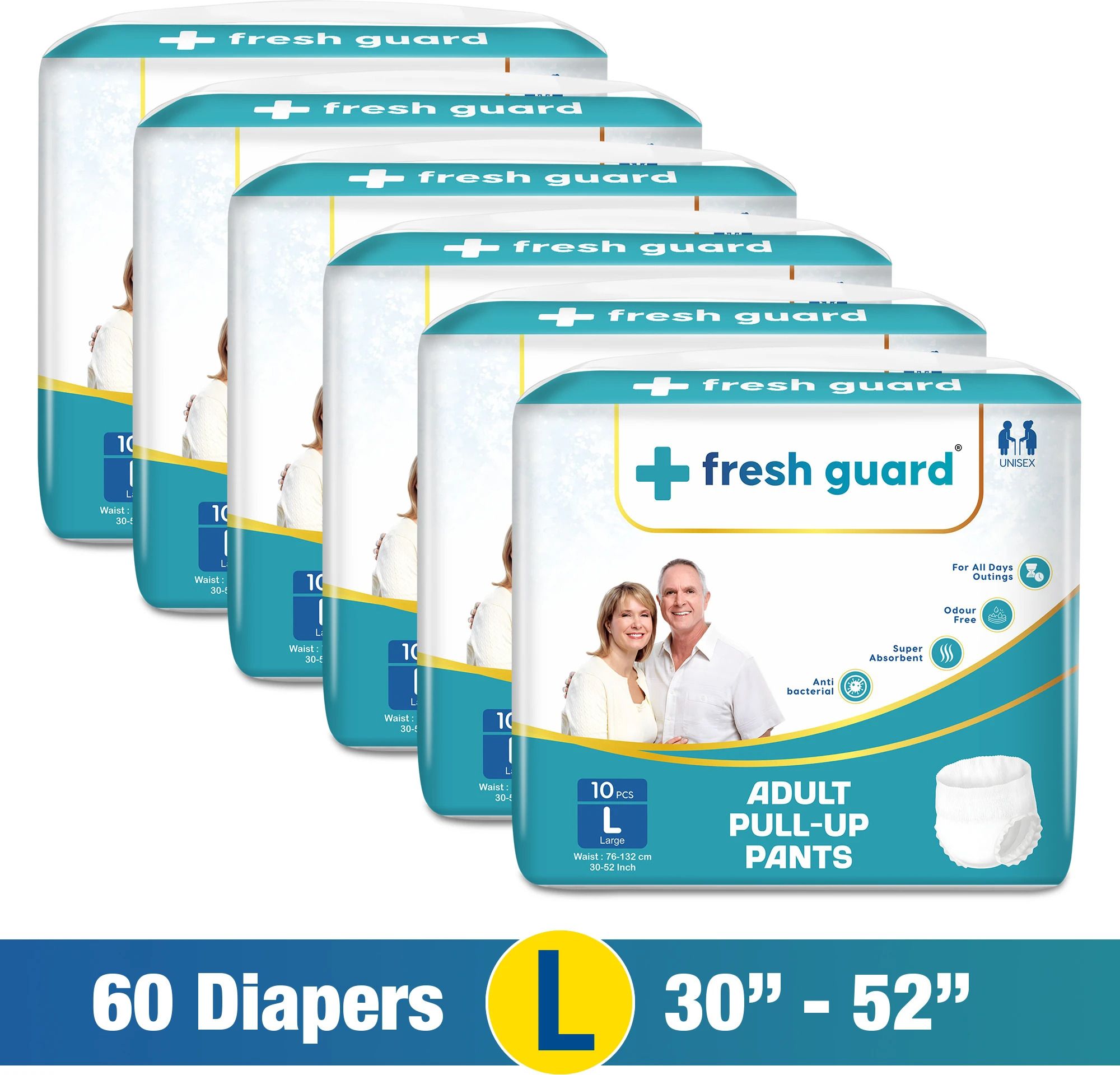 Unisex Pull-Up Pants, Super Absorbent | Waist Size (30-52inch) | Pack of 6 Adult Diapers - L-image-14