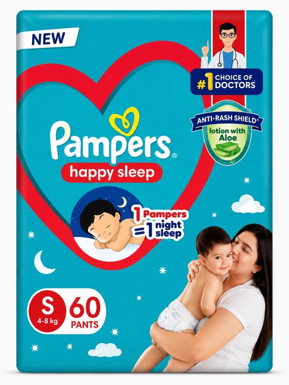 pampers Happy Skin Pants with extra ANTI RASH LOTION with ALOE S-60 Pant Diapers - S-picture-5