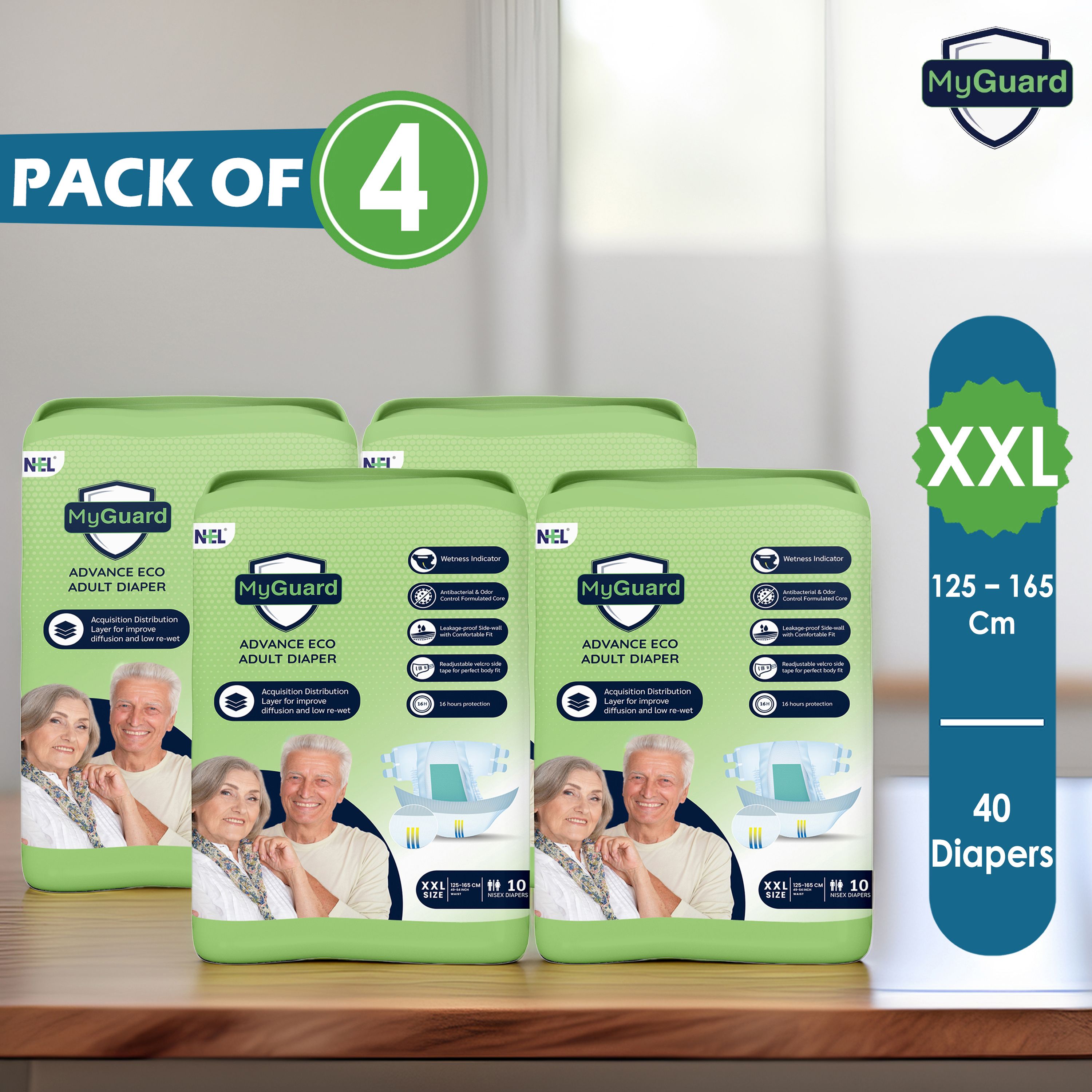 myguard Eco Adult Open Tape Diaper | XXL | Wetness Indicator | Leak Guard | Pack of 4 Adult Diapers - XXL-picture-13