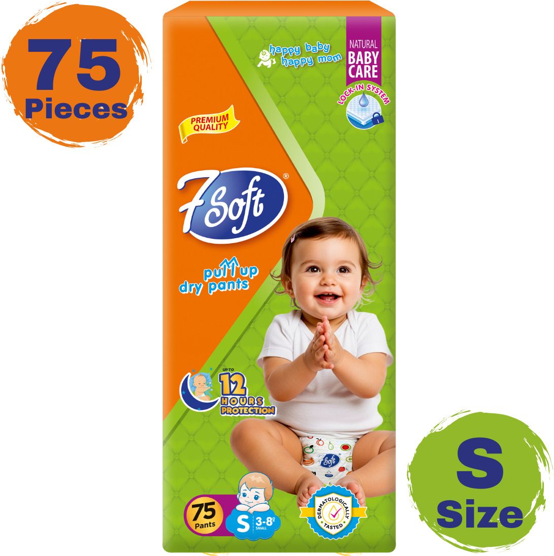 7 soft Premium Baby Diaper Pants S Size 75 Pieces Breathable | Baby Diapers for 3-8 kg Pant Diapers - S-picture-41