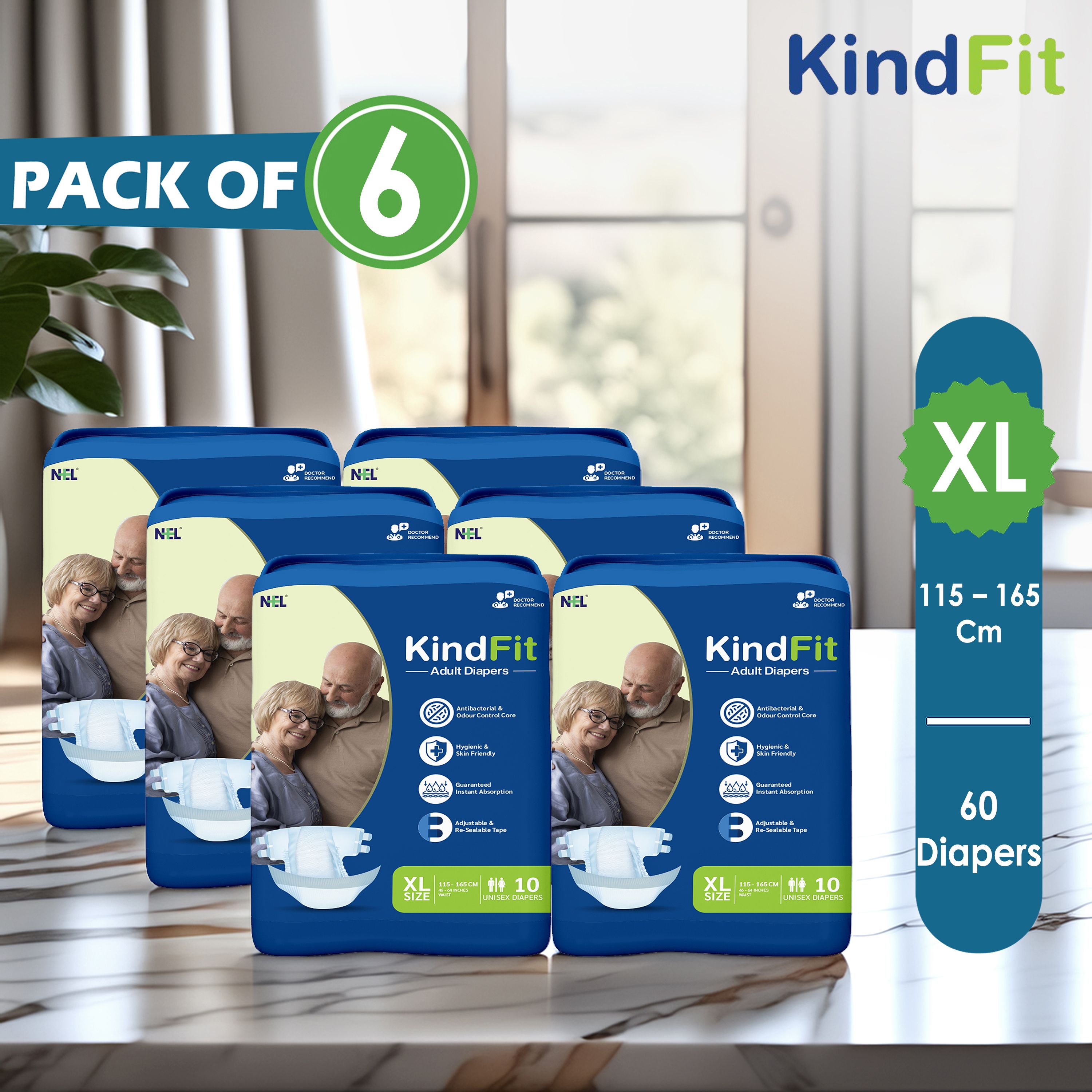 kindfit Adult Diaper Open Tape Style | Extra Large | Leak Guard Protection | Pack - 6 Tape Diapers - XL-picture-35