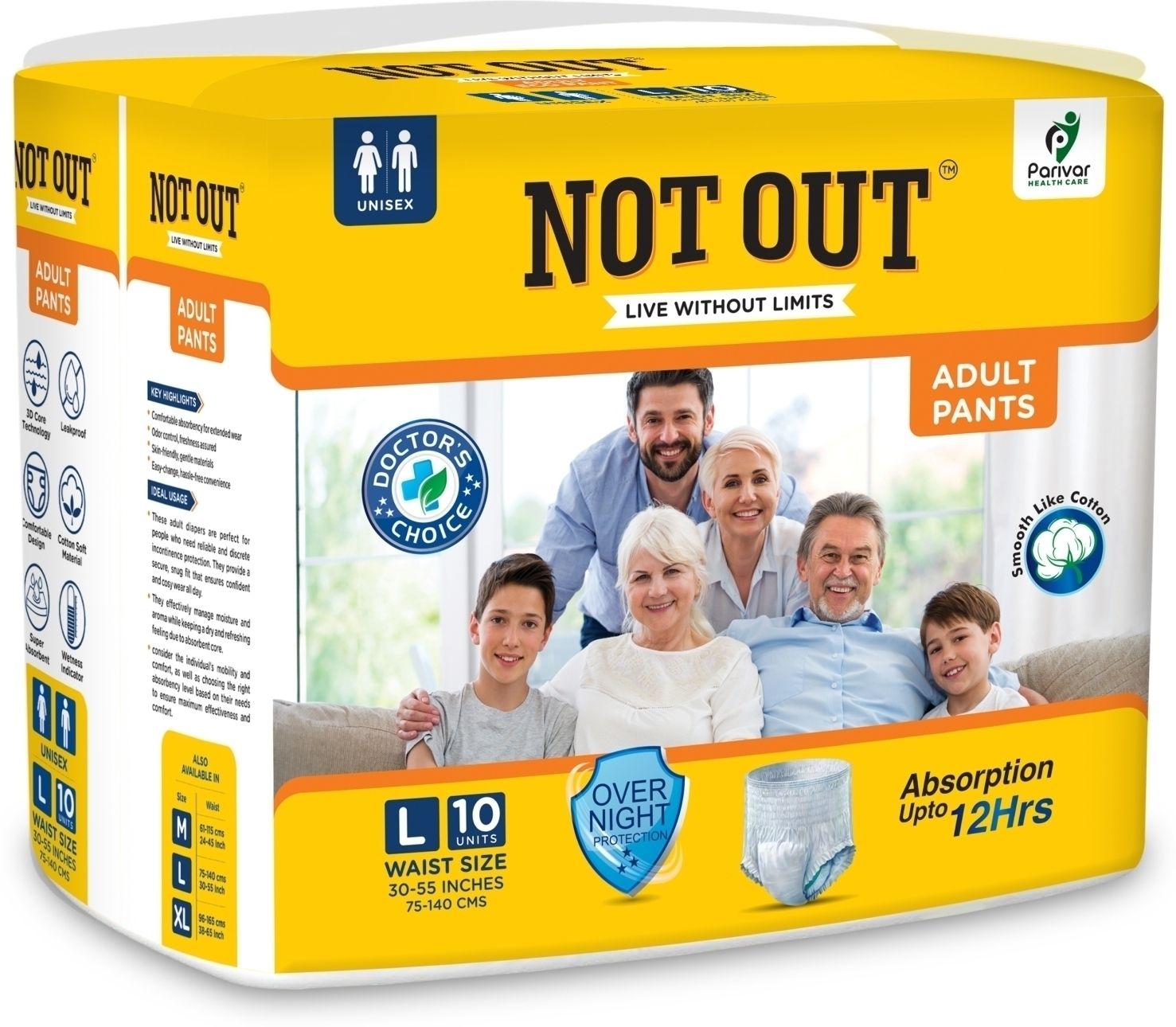 Adult Diaper Pants, Large, Waist 75-140cm,Unisex, pack of 1 (10 count) Adult Diapers - L