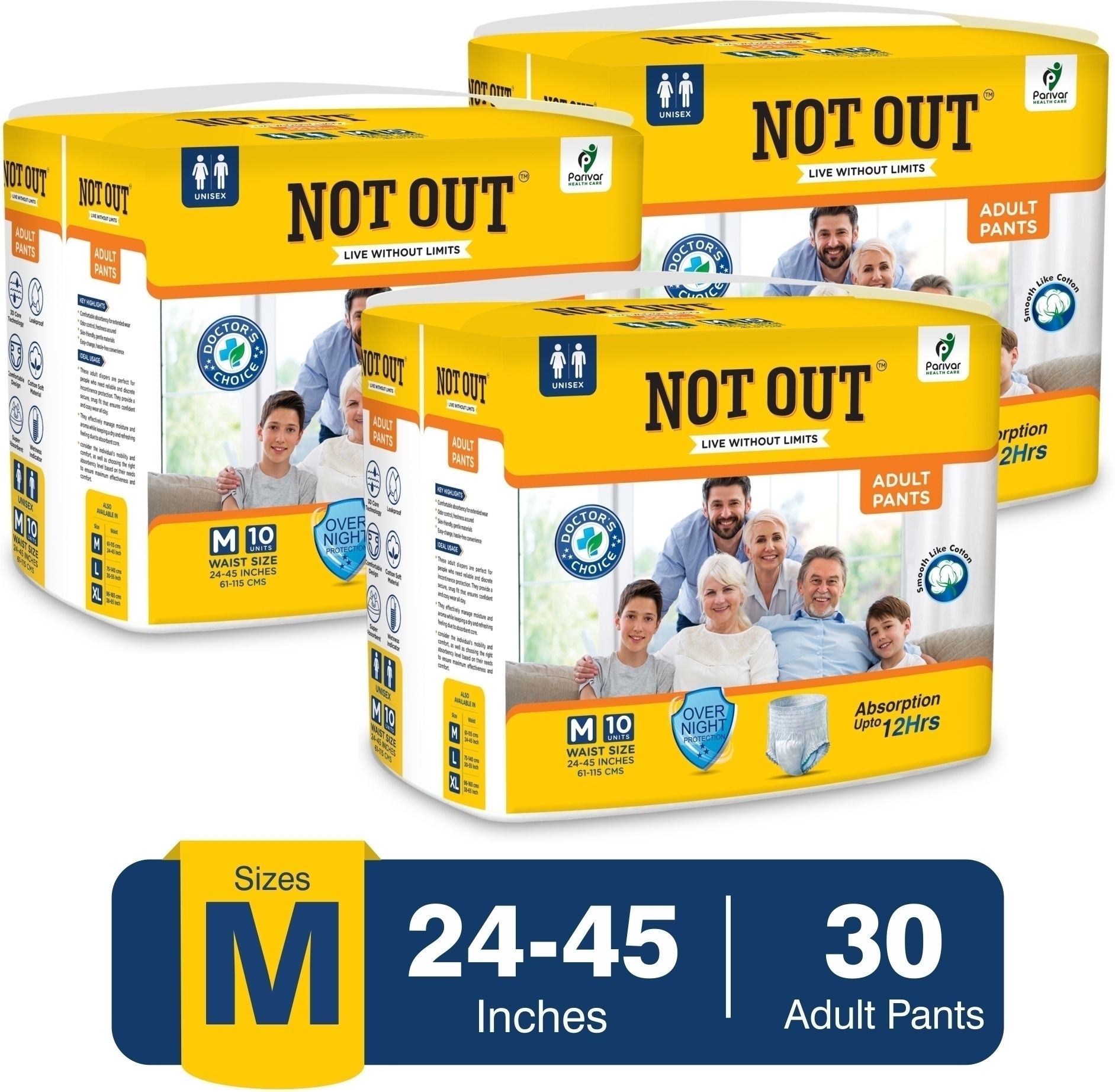 Adult Diaper Pants, Medium,Waist 61-115cm,Unisex, pack of 3 (30 count) Adult Diapers - M